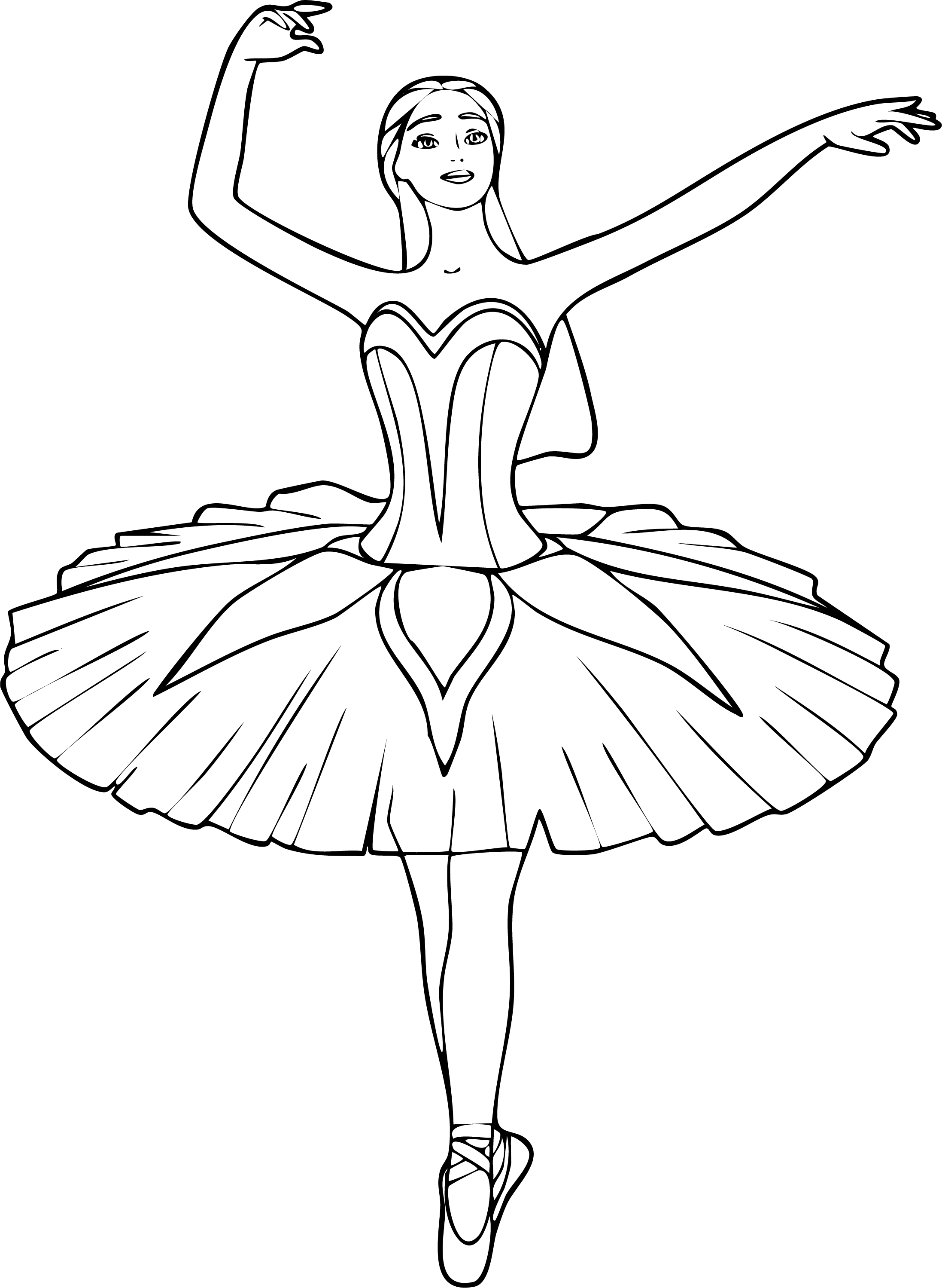 Barbie from Barbie coloring page. A graceful ballerina in a tutu dancing with her arms gracefully raised.