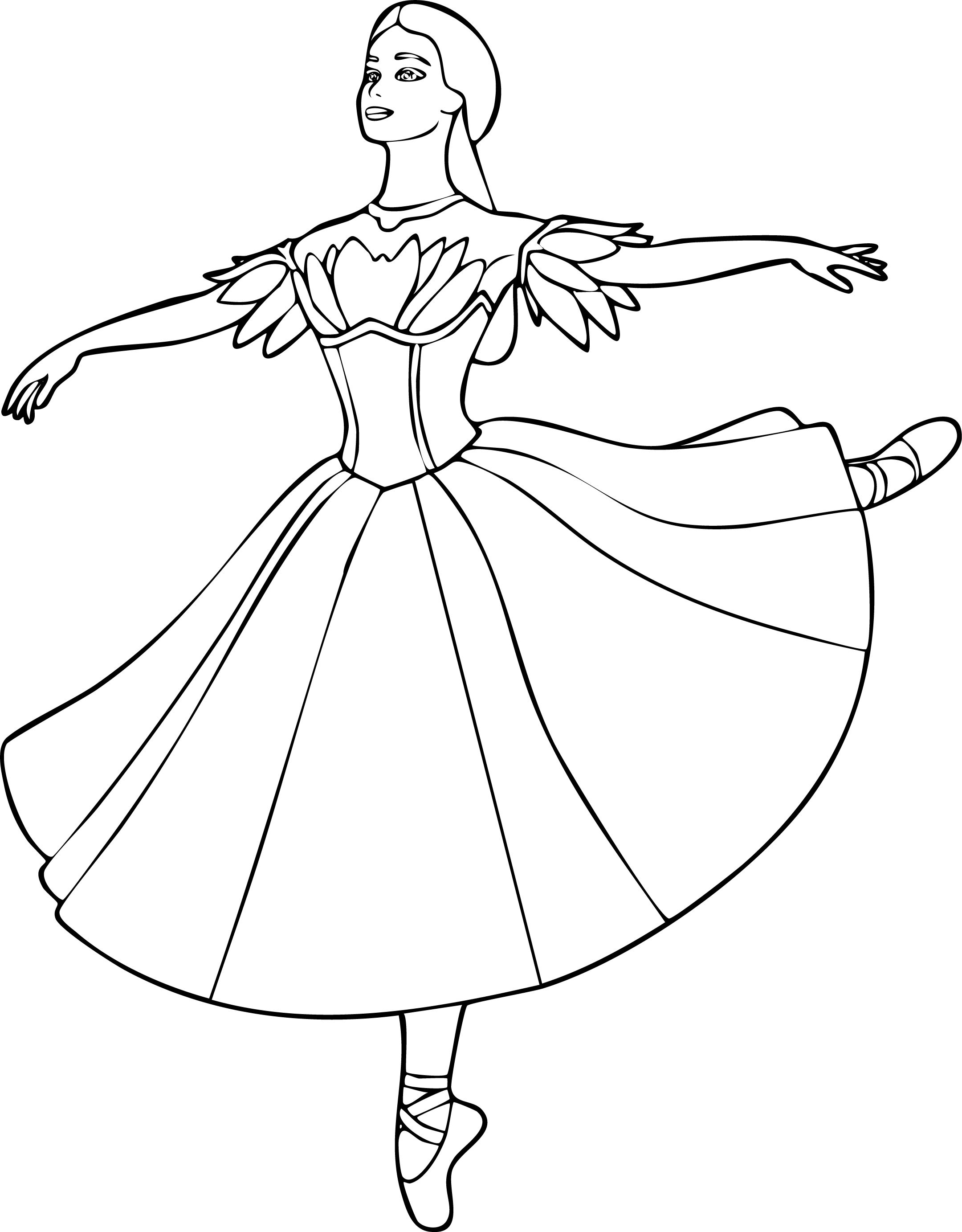 Barbie from Barbie coloring page. Classic ballerina pose, on pointe, wearing tutu.