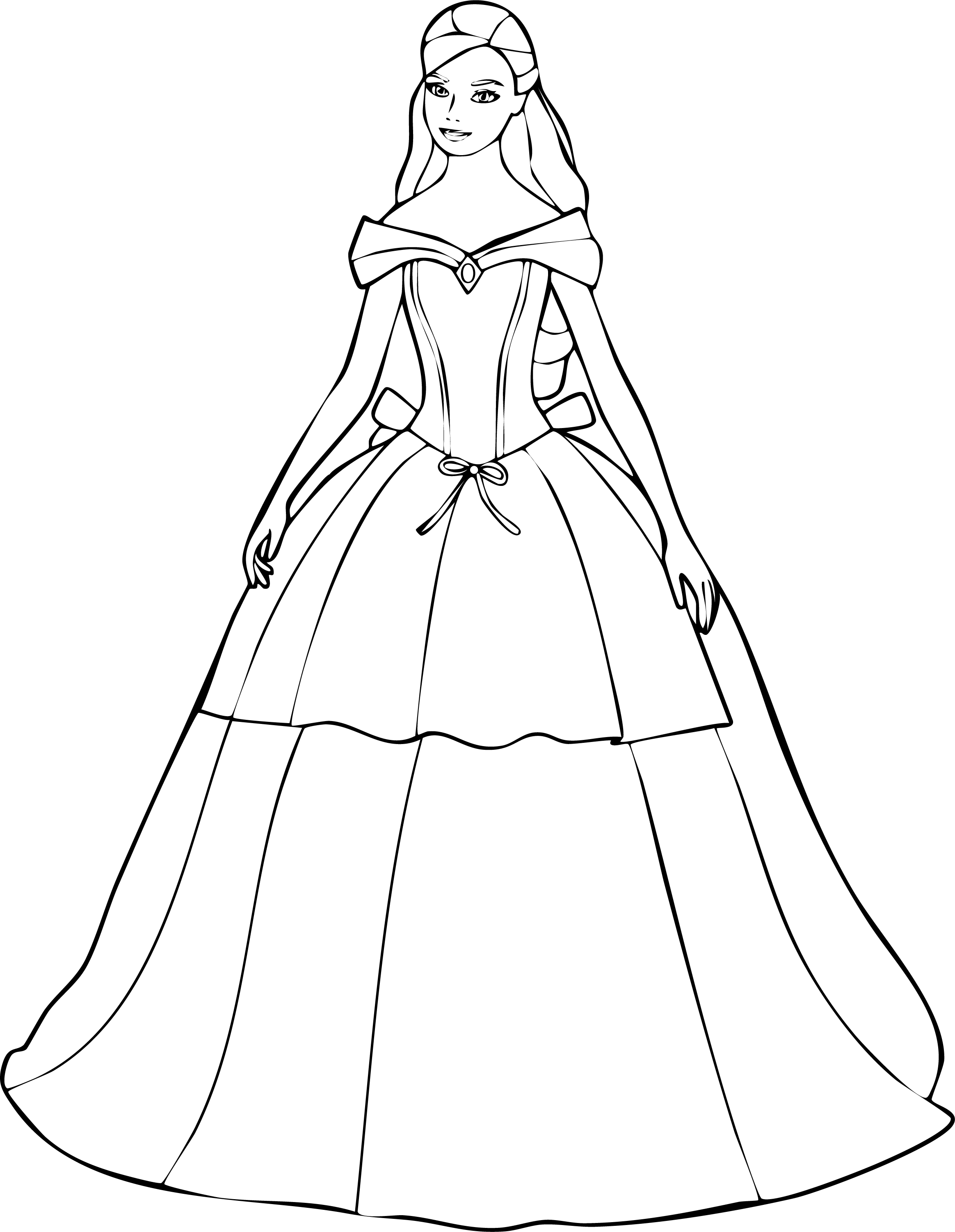Barbie from Barbie coloring page. A beautiful young woman wearing an elegant off-the-shoulder ballgown.