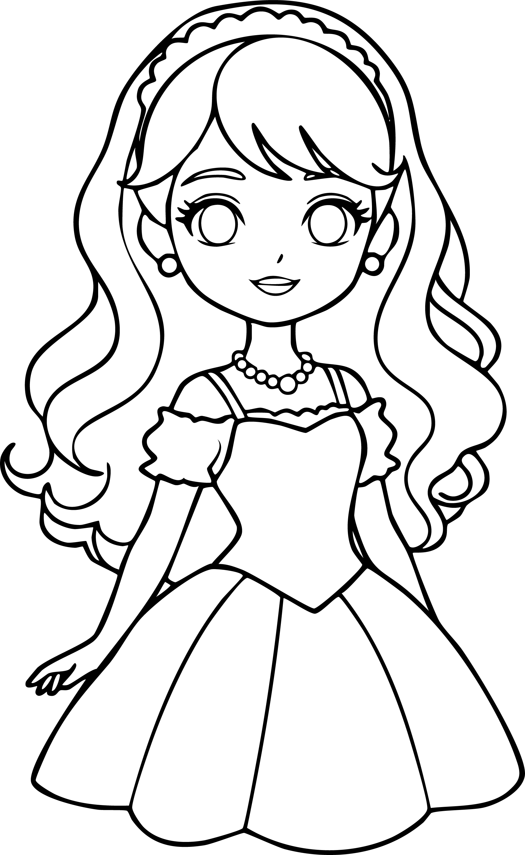 Barbie from Barbie coloring page. Cute Chibi-style illustration of Barbie in a gown.
