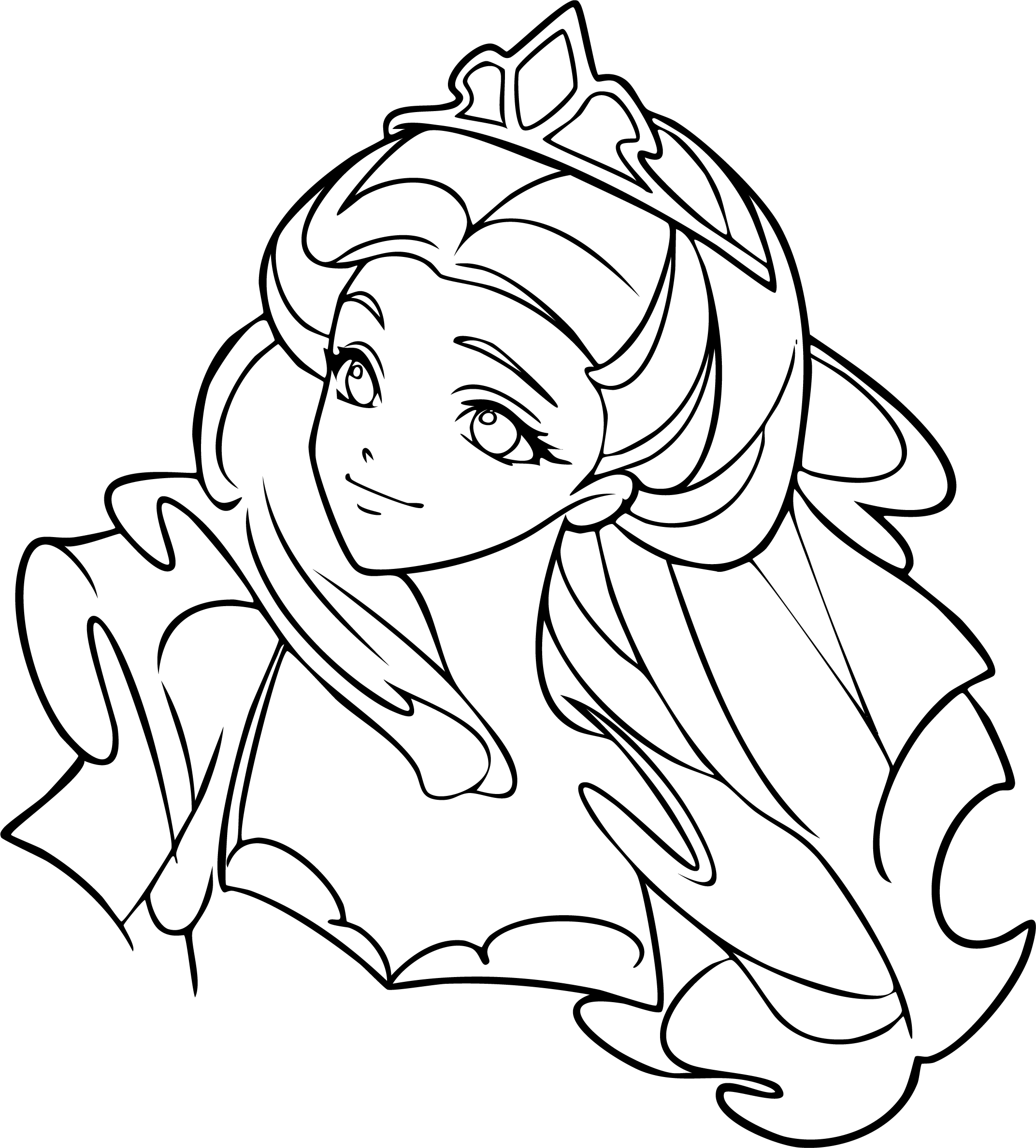 Barbie from Barbie coloring page. Looking up, large elaborate tiara, wearing formal off-the-shoulder dress.