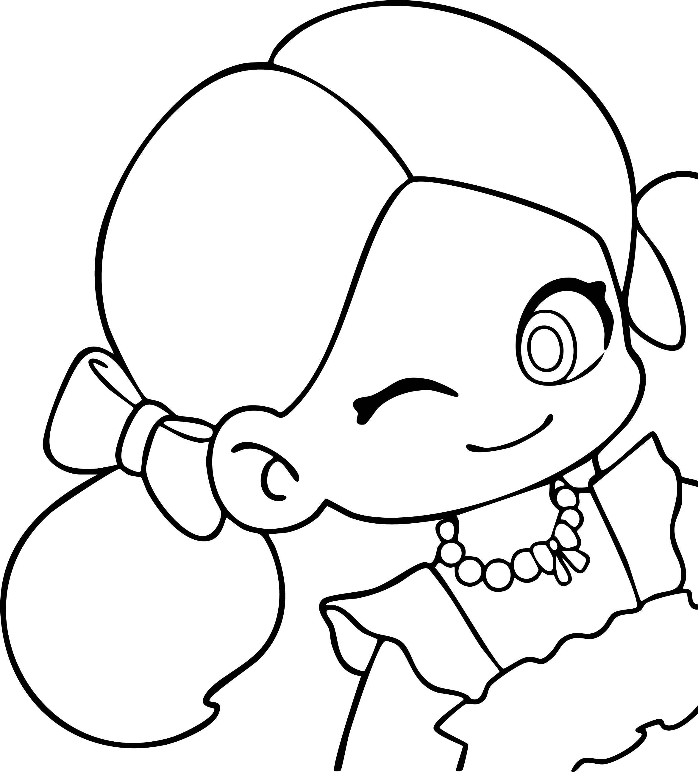 Barbie from Barbie coloring page. Close-up Chibi portrait with a playful wink and pigtails.