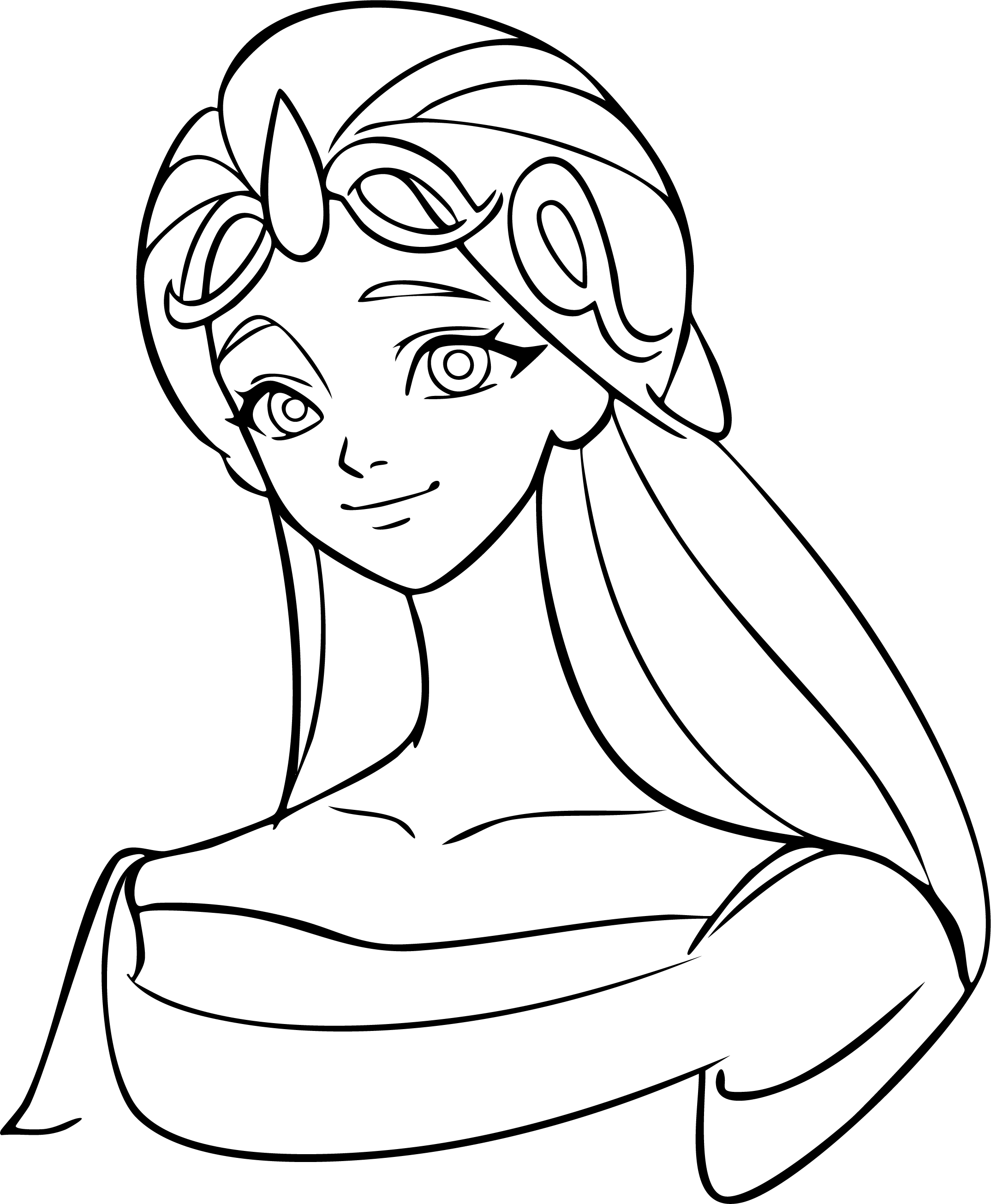 Barbie from Barbie coloring page. Portrait, large prominent tiara, long flowing hair, looking up, wearing elegant gown.