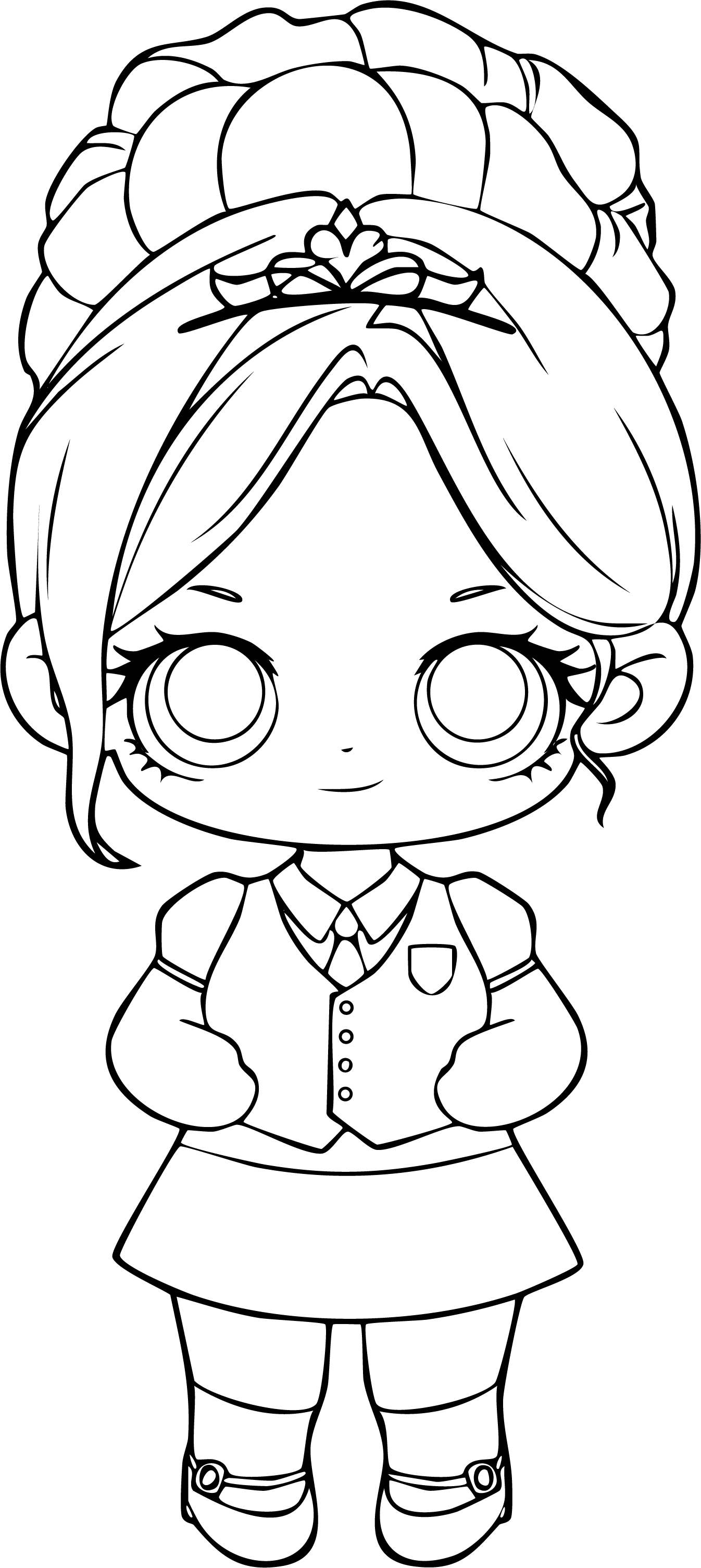 Barbie from Barbie coloring page. A cute chibi girl wearing a school uniform vest, skirt, and Mary Jane shoes.