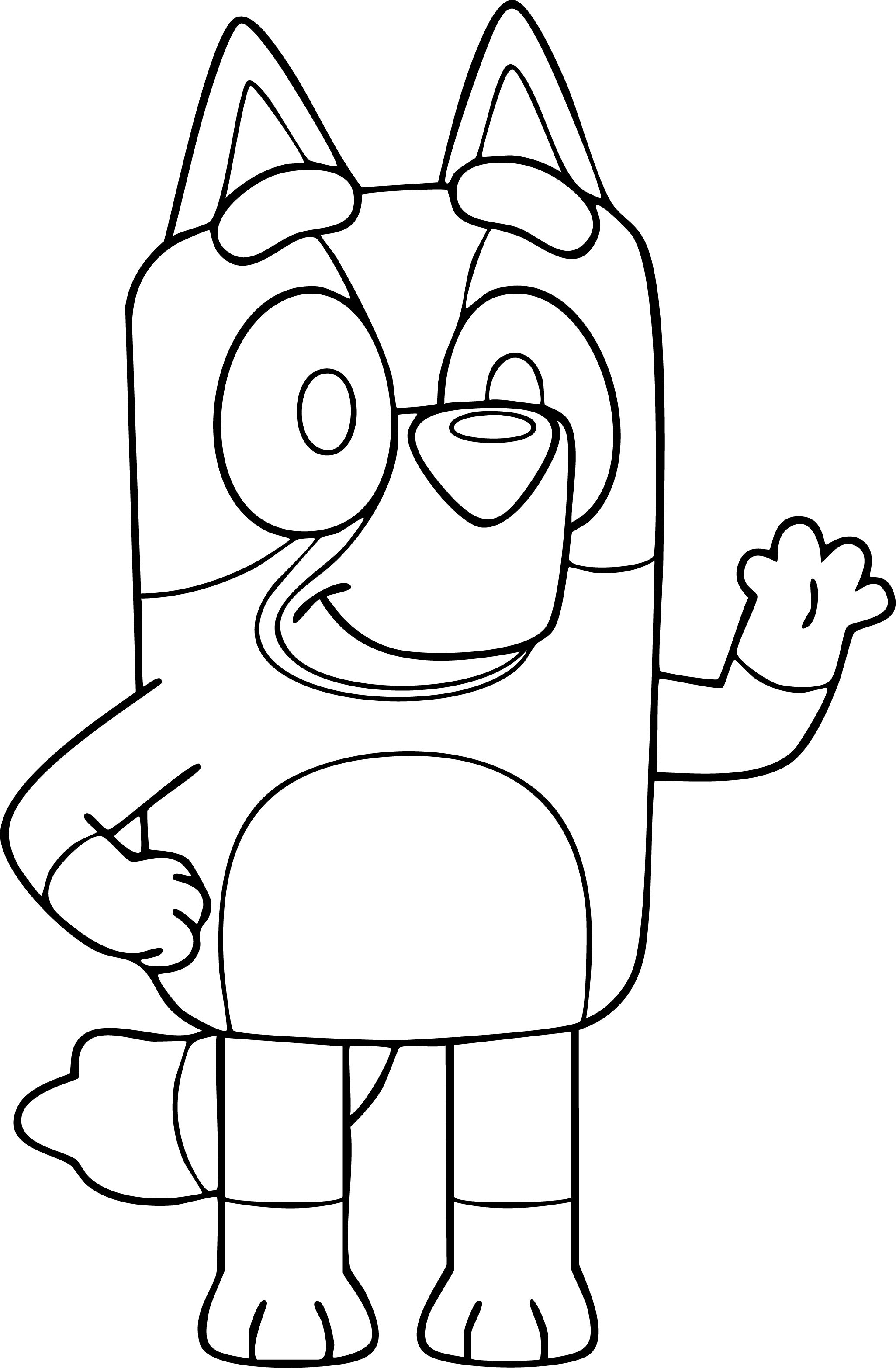 Bingo from Bluey coloring page. Bingo stands and waves one hand with a happy smile.