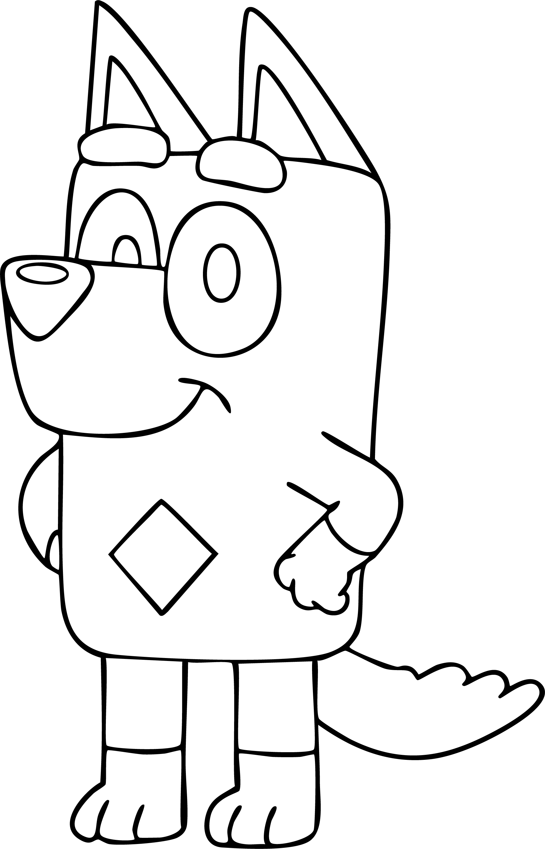 Rusty from Bluey coloring page. Rusty stands confidently with hands on his hips.