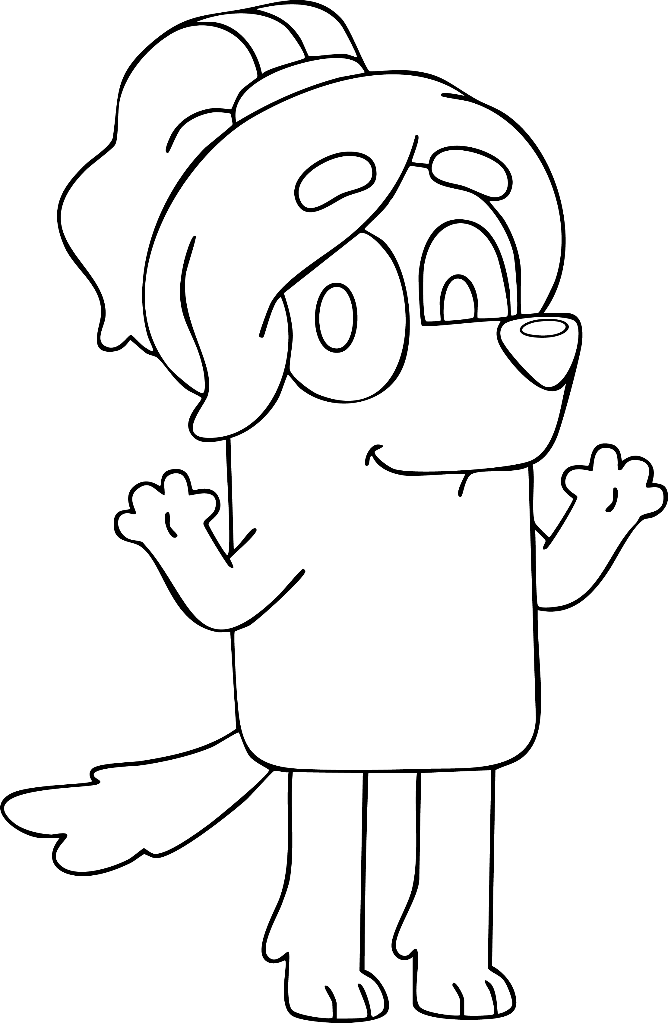 Frisky from Bluey coloring page. Frisky stands with both paws raised in a wave.