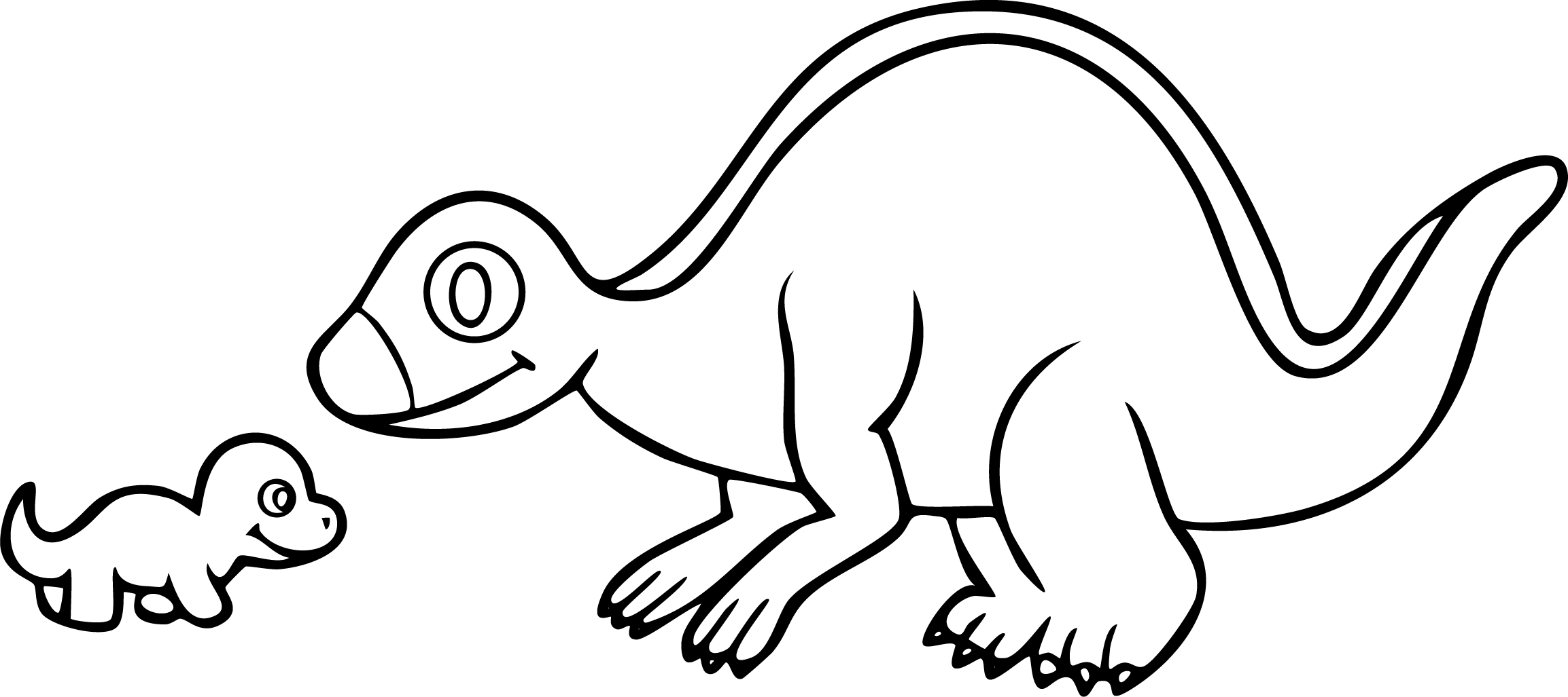 Iguanodon from dinosaur coloring page. An adult with a back ridge stands over a smaller baby.