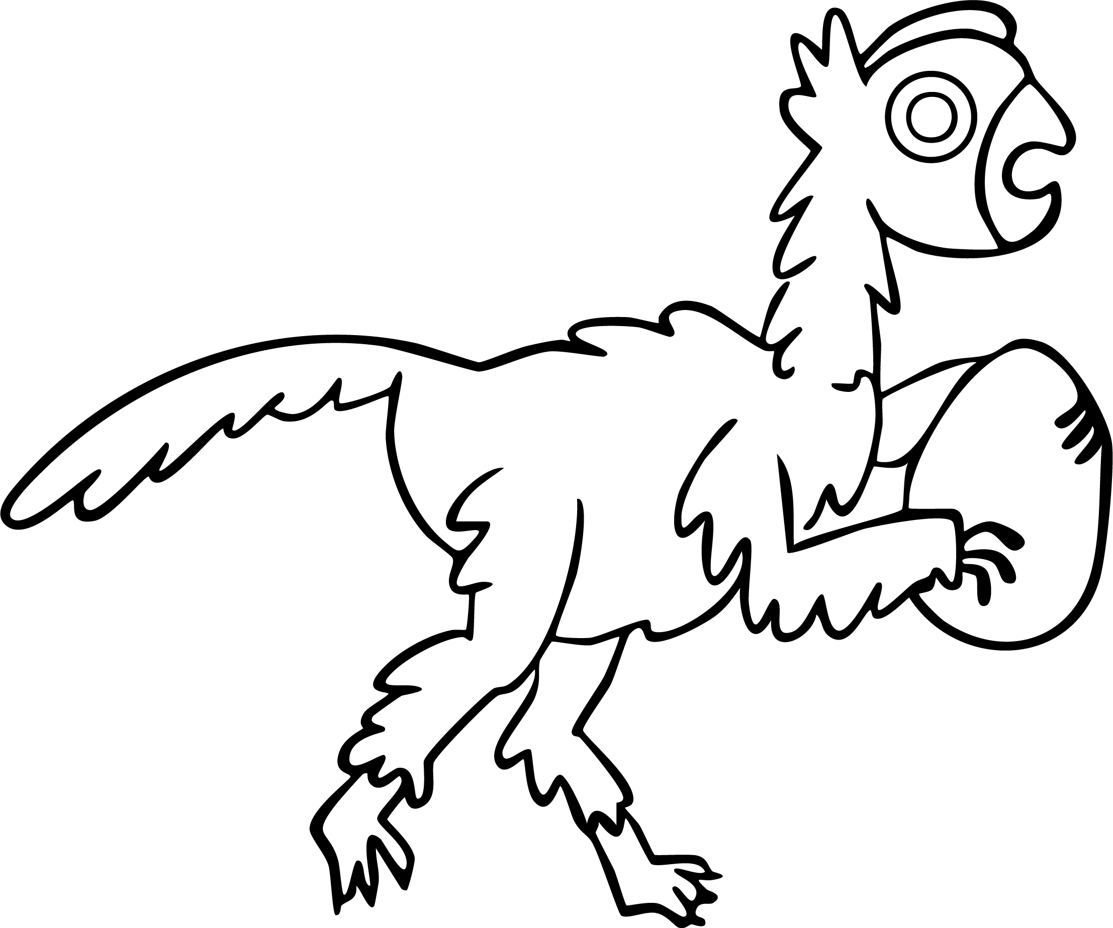 Oviraptor from dinosaur coloring page. A feathery Oviraptor with large eyes holding a large dinosaur egg.