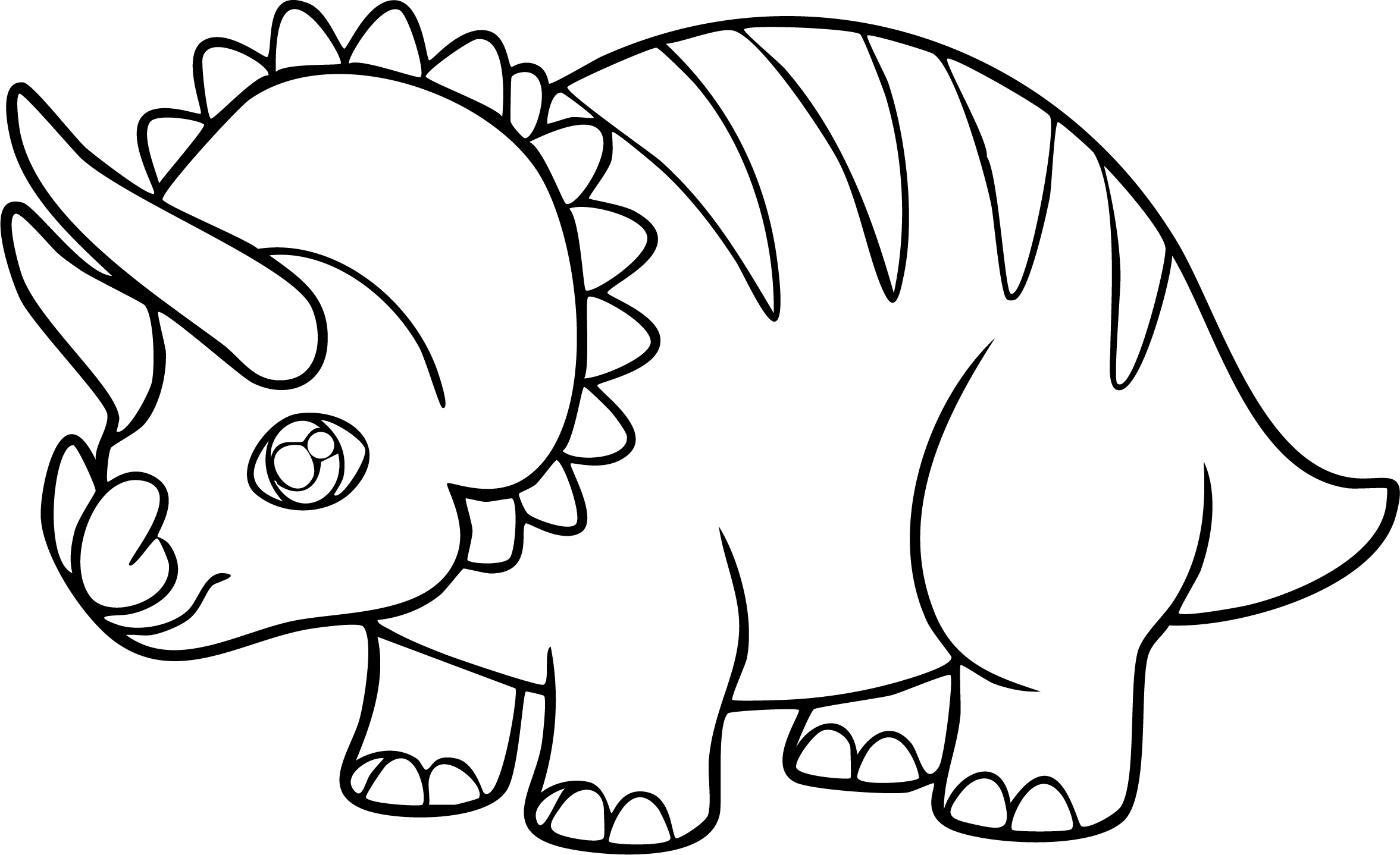 Triceratops from dinosaur coloring page. Cute cartoon standing with large eyes and striped back.
