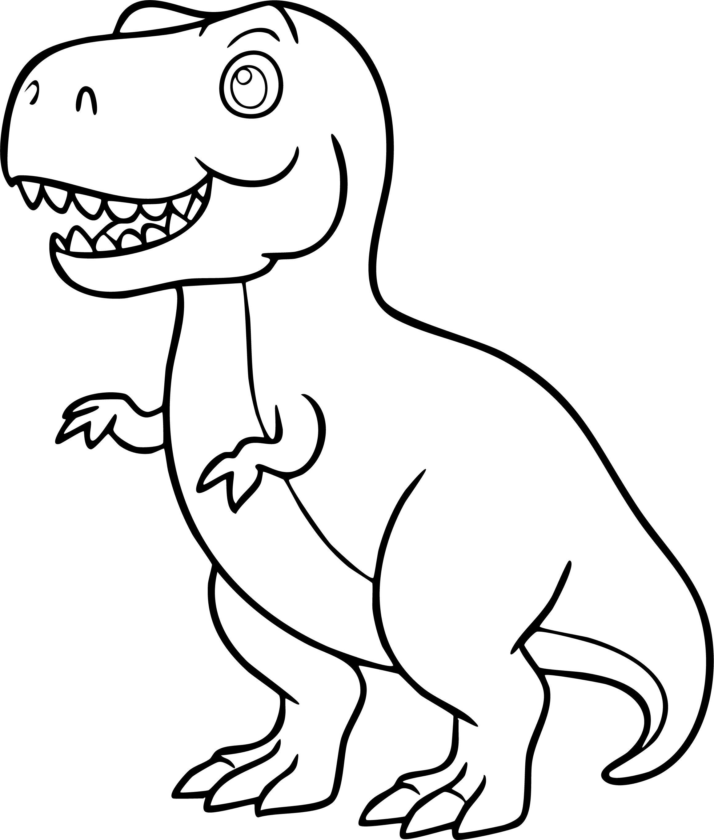 T-Rex from dinosaur coloring page. Happy cartoon standing with open mouth and sharp teeth.