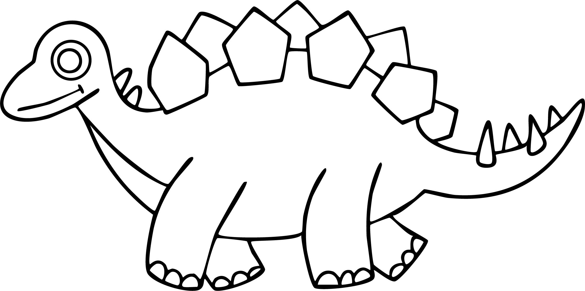 Stegosaurus from dinosaur coloring page. Simple walking cartoon with large geometric back plates.