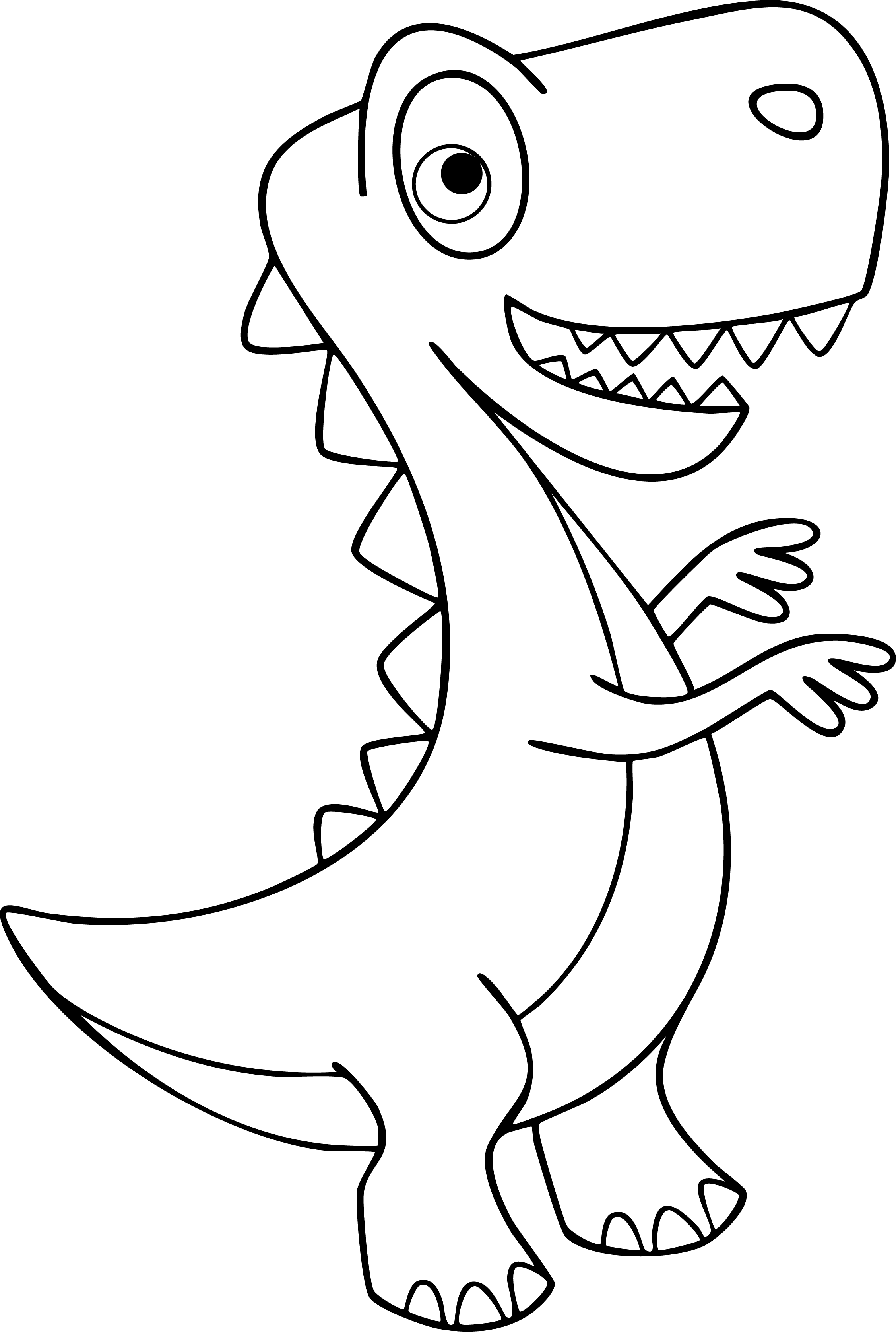 T-Rex from dinosaur coloring page. Cartoon T-Rex standing with funny eyes and tiny arms.