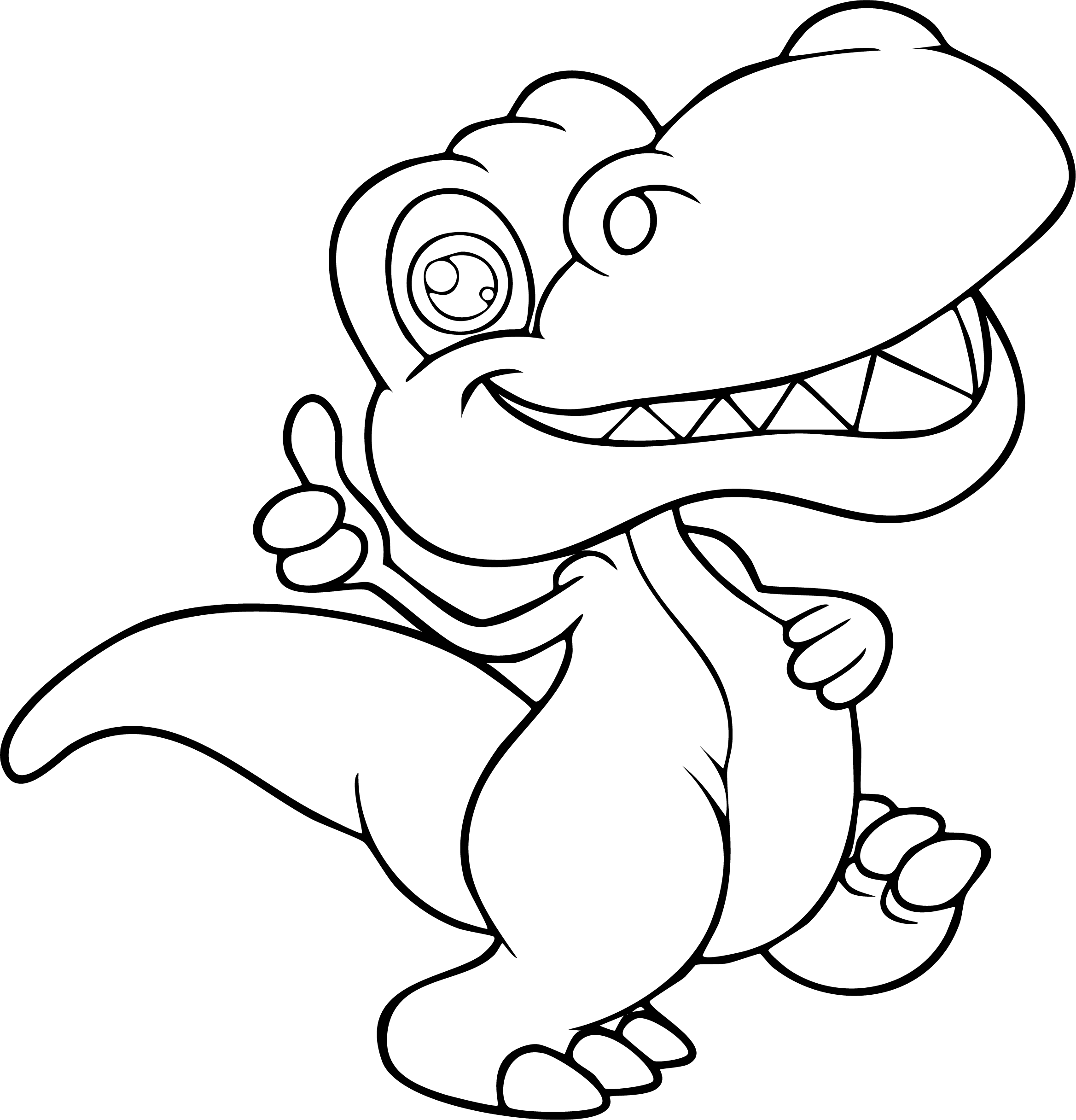 T-Rex from dinosaur coloring page. Friendly smiling cartoon giving a happy thumbs up gesture.