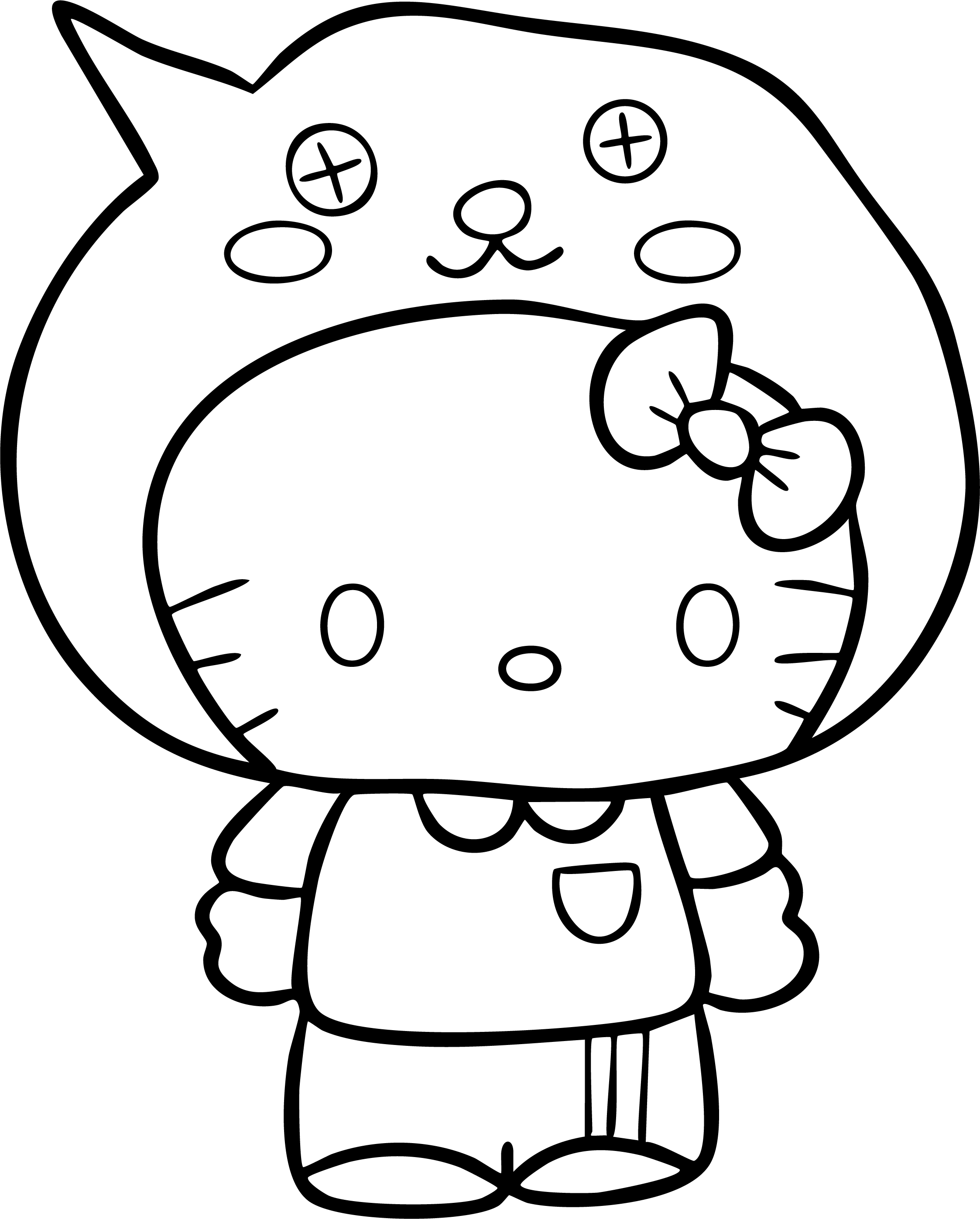 Hello Kitty from Hello Kitty coloring page. Standing and wearing an animal costume hood.