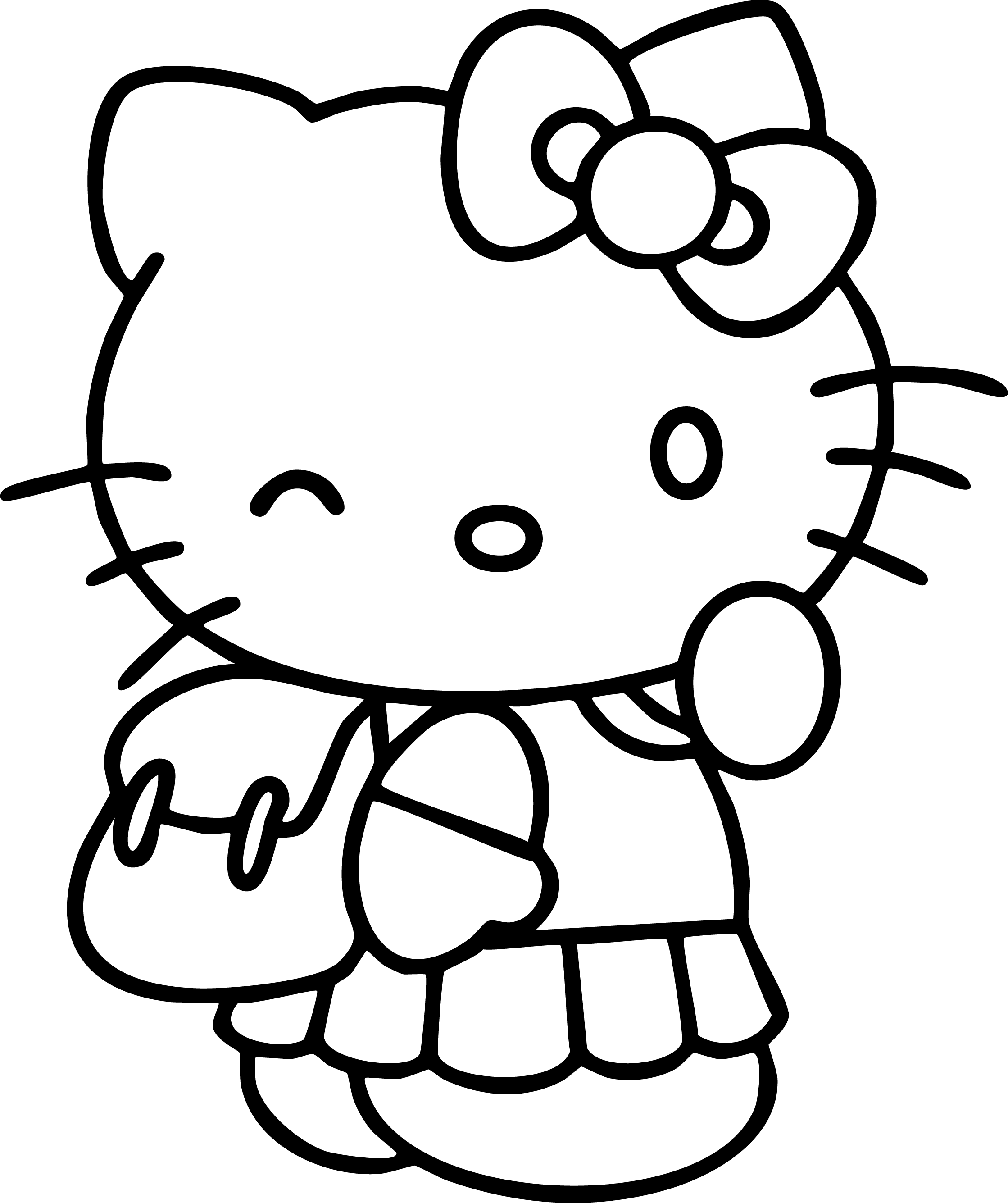 Hello Kitty from Hello Kitty coloring page. Winking and carrying a school backpack.