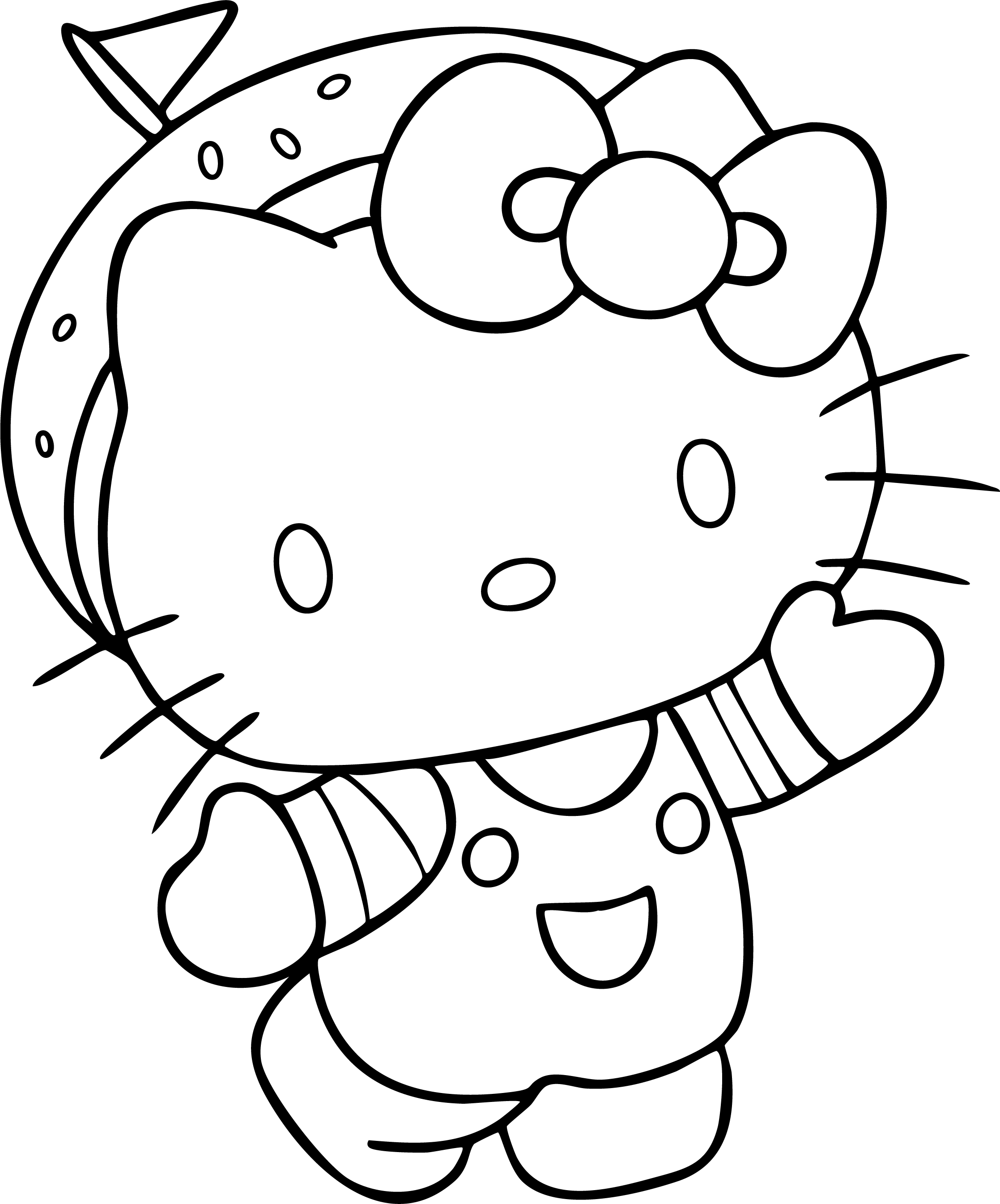 Hello Kitty from Hello Kitty coloring page. Waving, wearing a beret and overalls.