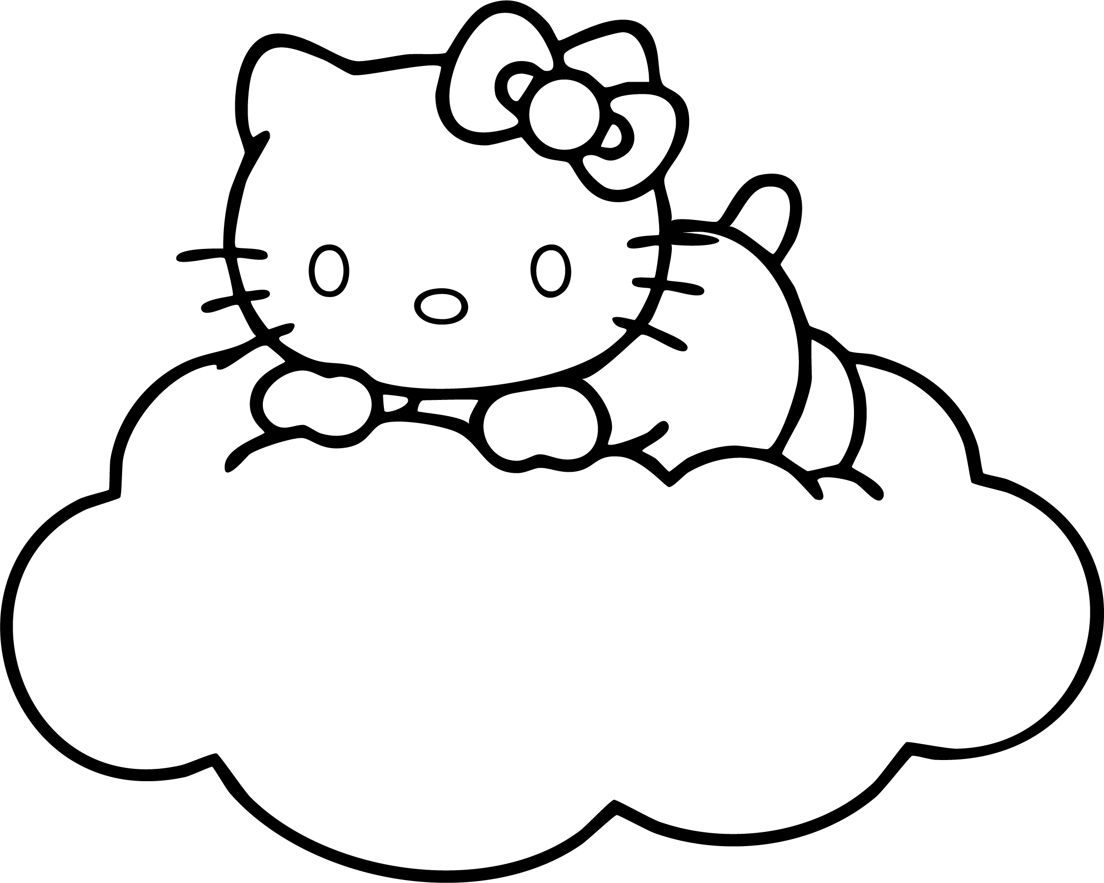Hello Kitty from Hello Kitty coloring page. Resting peacefully on a fluffy cloud.