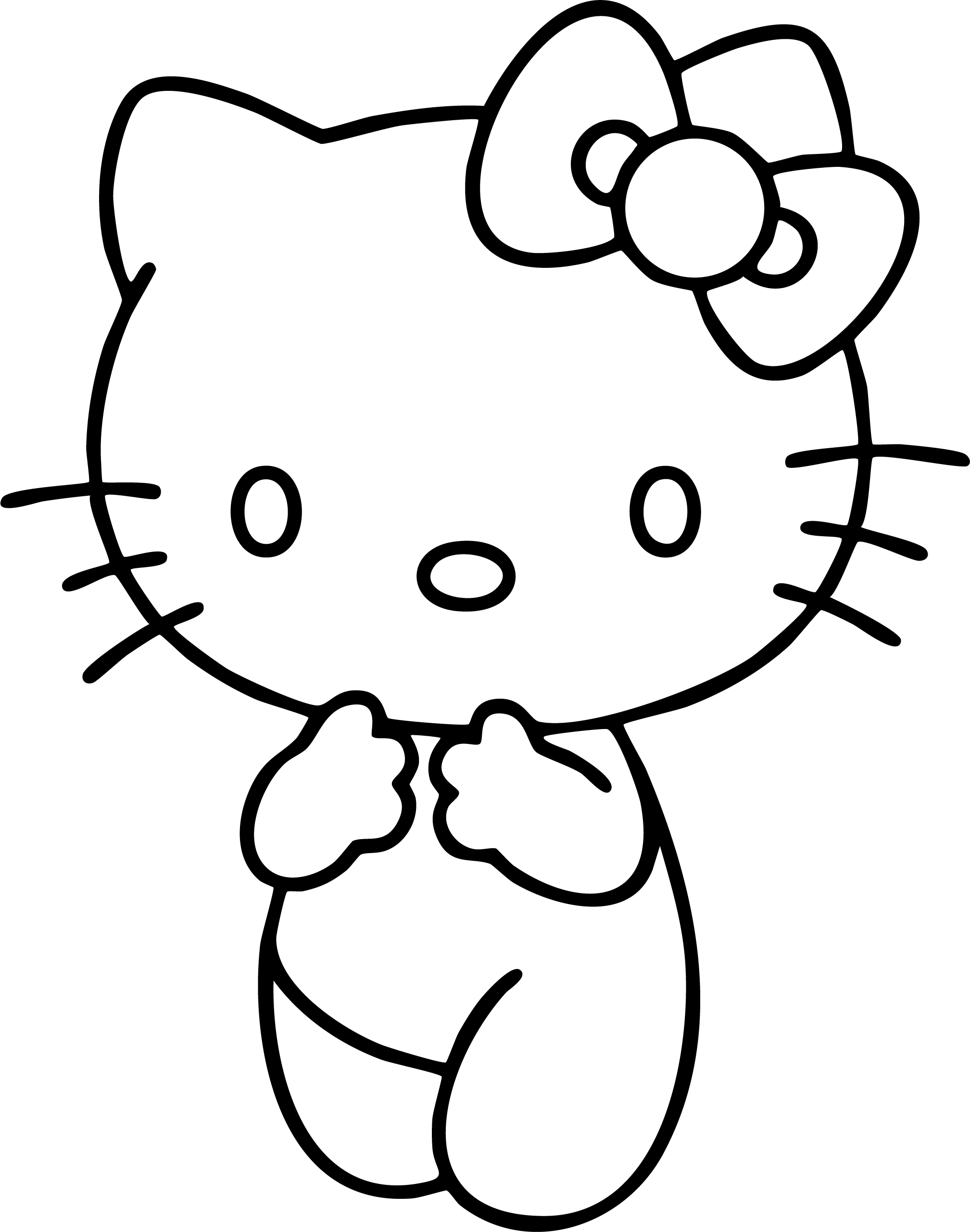 Hello Kitty from Hello Kitty coloring page. Striking a cute and shy pose with her hands on her cheeks.