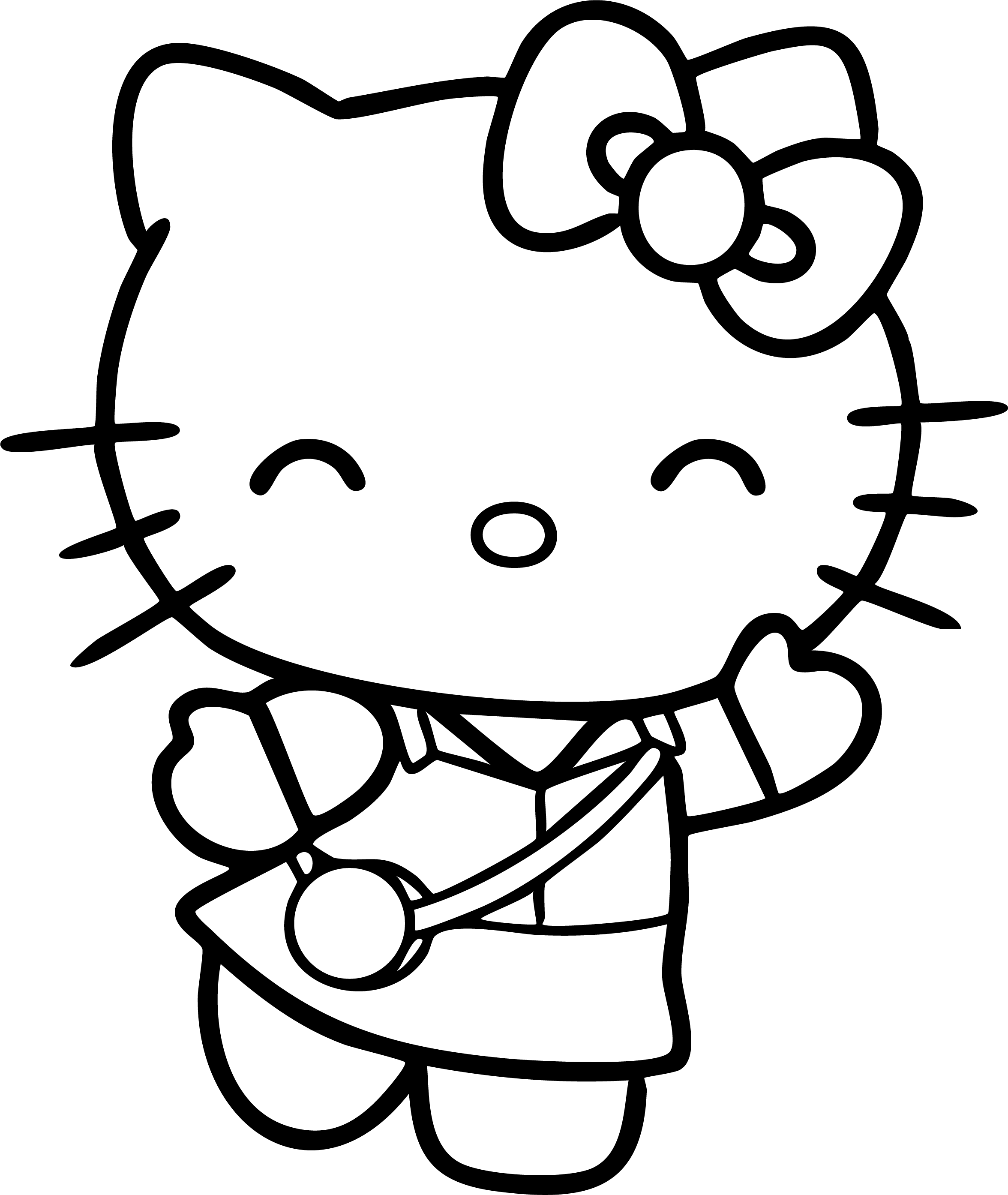 Hello Kitty from Hello Kitty coloring page. Dancing happily while wearing a cross-body bag.