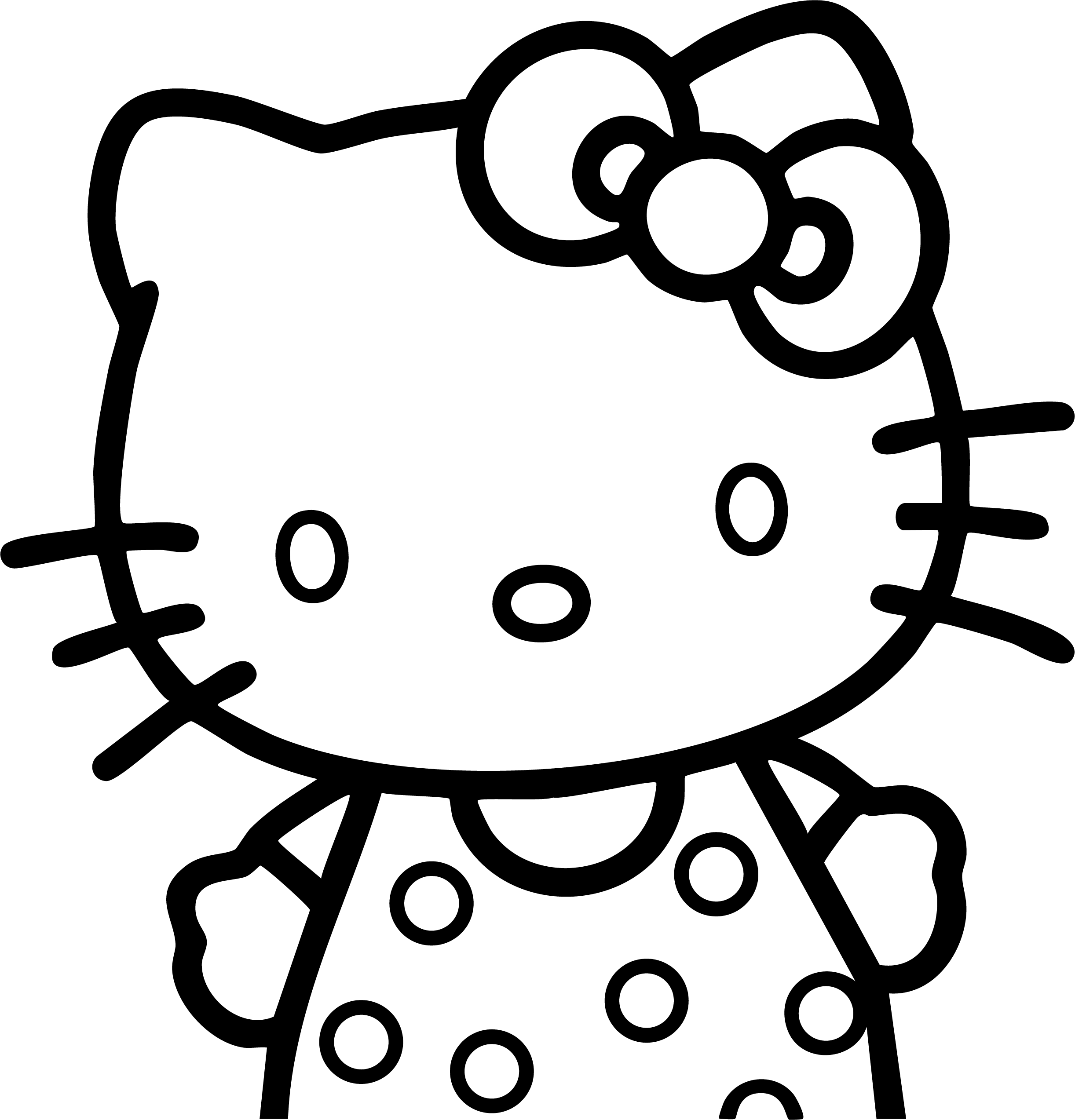 Hello Kitty from Hello Kitty coloring page. Wearing a cute polka dot dress.