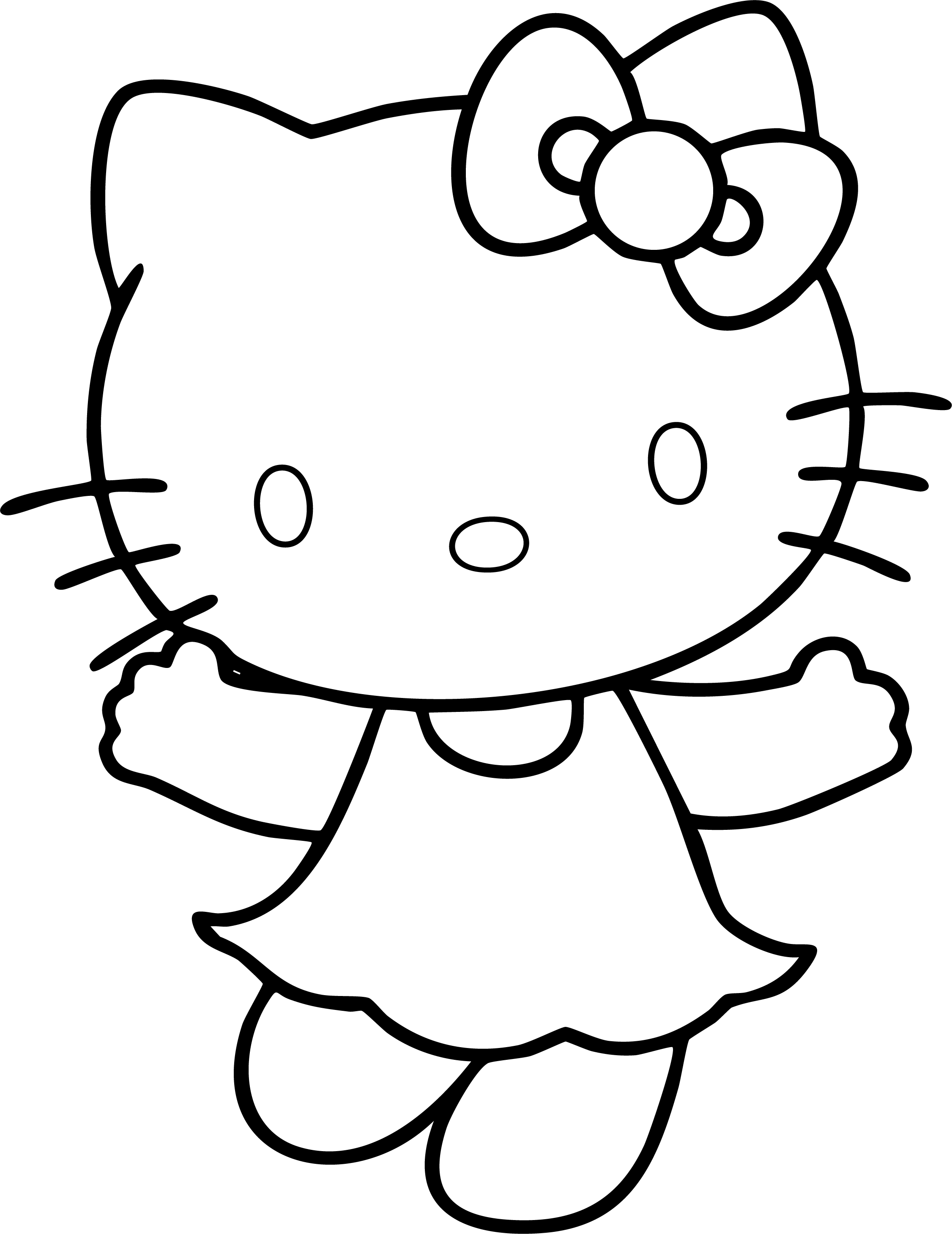 Hello Kitty from Hello Kitty coloring page. Full body, wearing a dress. Legs apart as if jumping or running.