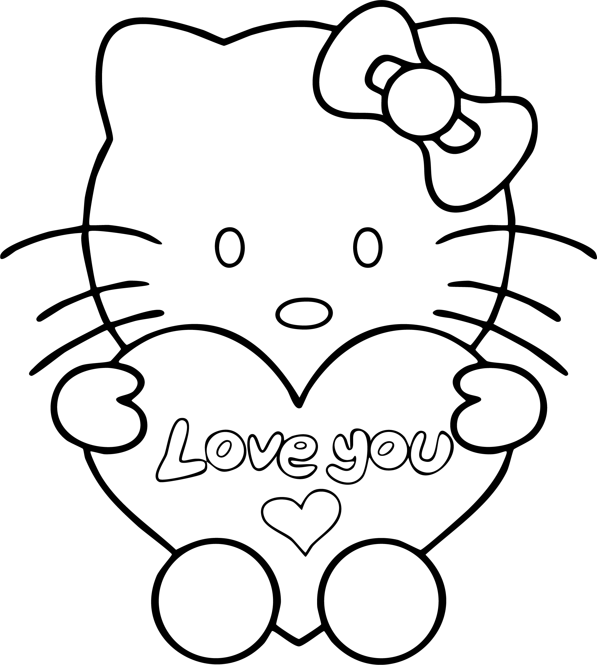 Hello Kitty from Hello Kitty coloring page. Holding a large heart saying love you.