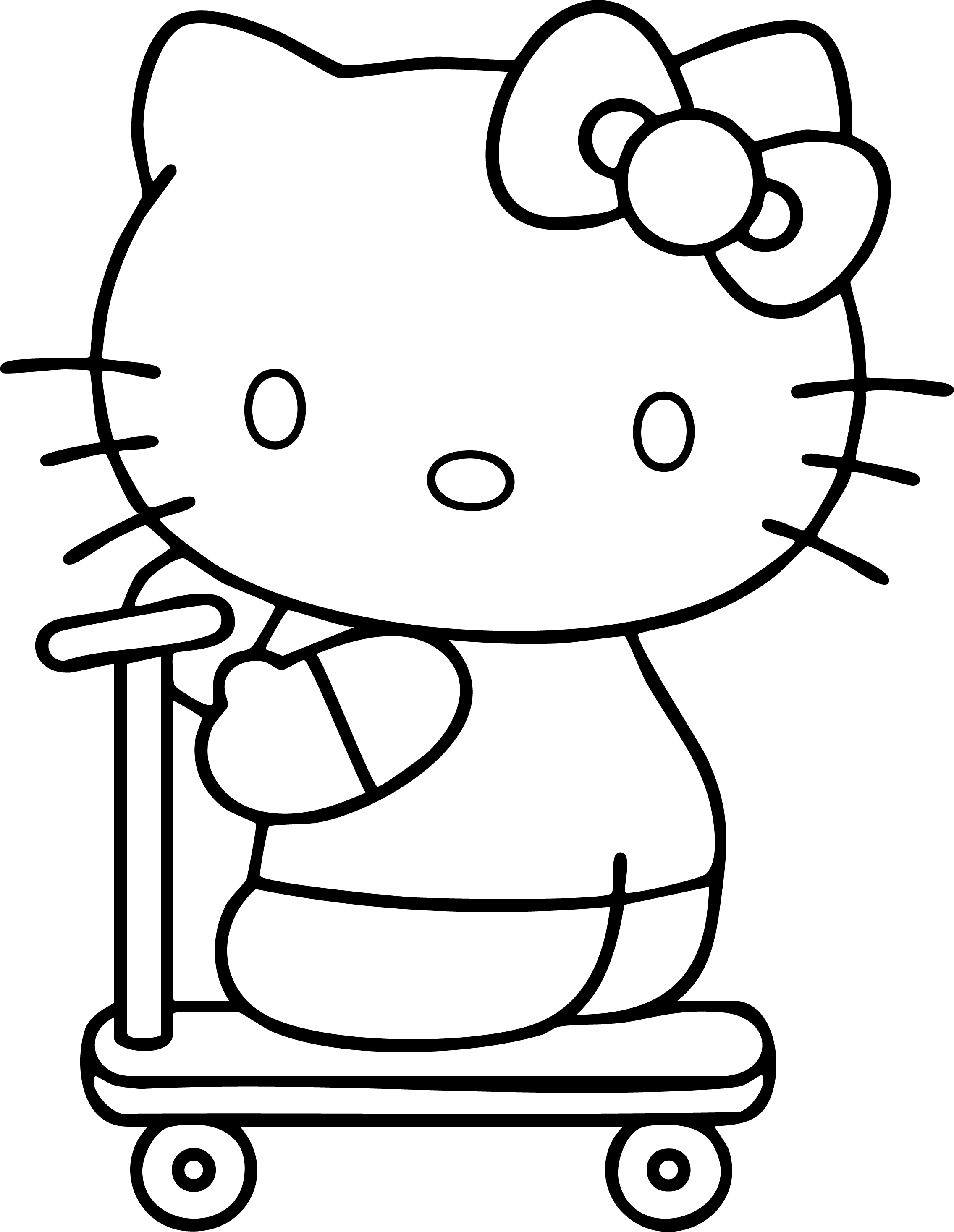 Hello Kitty from Hello Kitty coloring page. Joyfully riding a kick scooter.