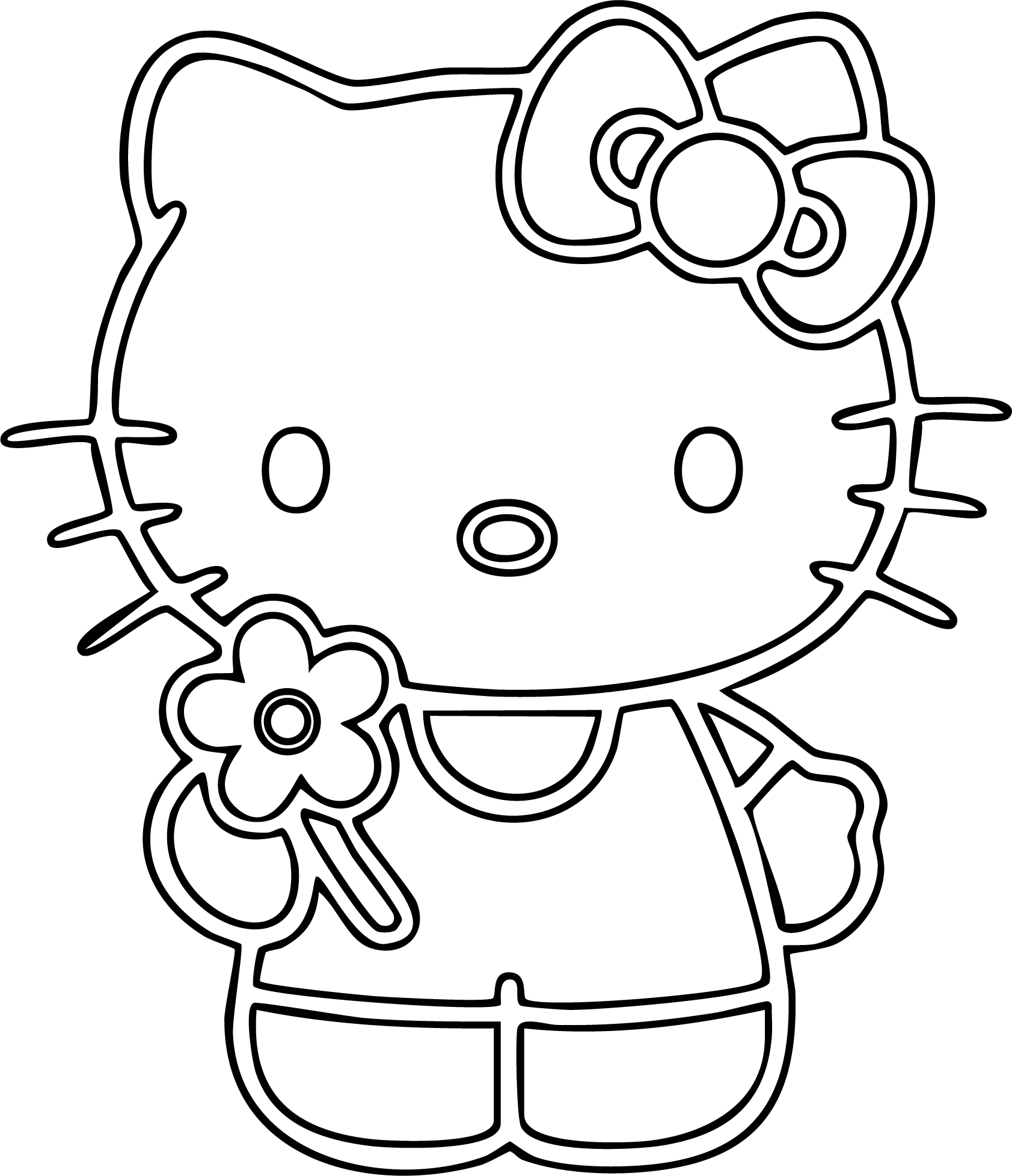 Hello Kitty from Hello Kitty coloring page. Holding up a single flower.