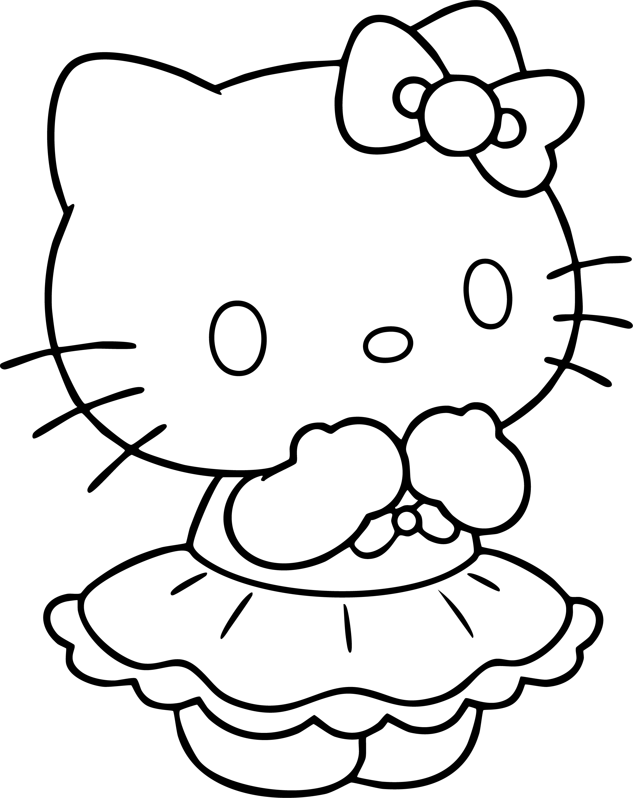 Hello Kitty from Hello Kitty coloring page. Full body, standing, wearing a tutu. Hands clasped together.