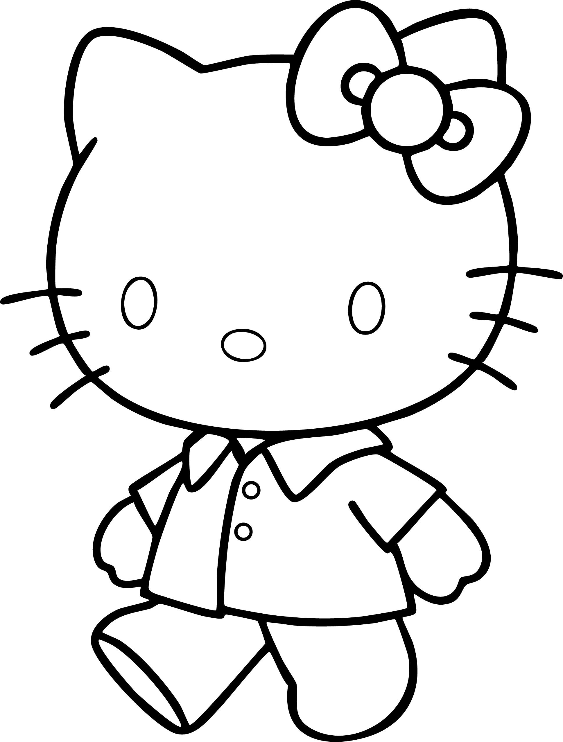 Hello Kitty from Hello Kitty coloring page. Walking and dressed in a short-sleeved shirt and trousers.