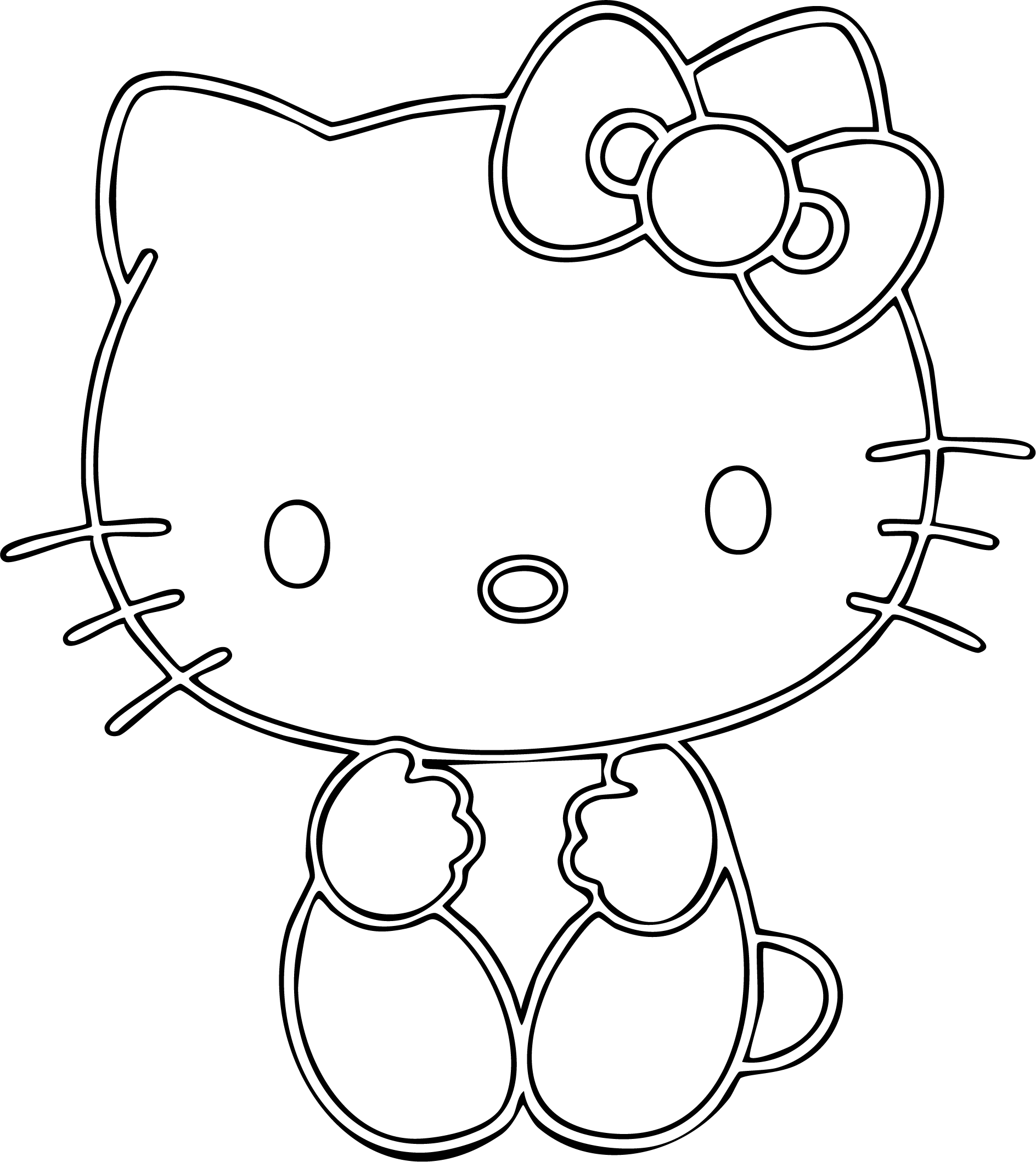 Hello Kitty from Hello Kitty coloring page. A simple, full-body outline of Hello Kitty waving with one hand raised.