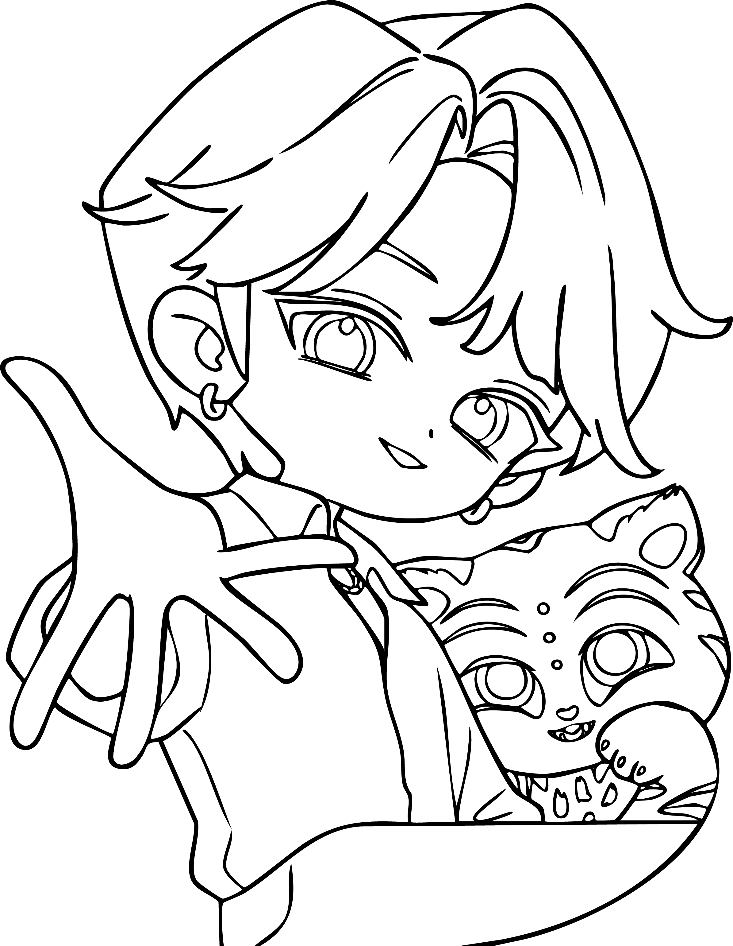 Jinu from KPop Demon Hunters coloring page. A male idol in a plaid shirt with a blue tiger.