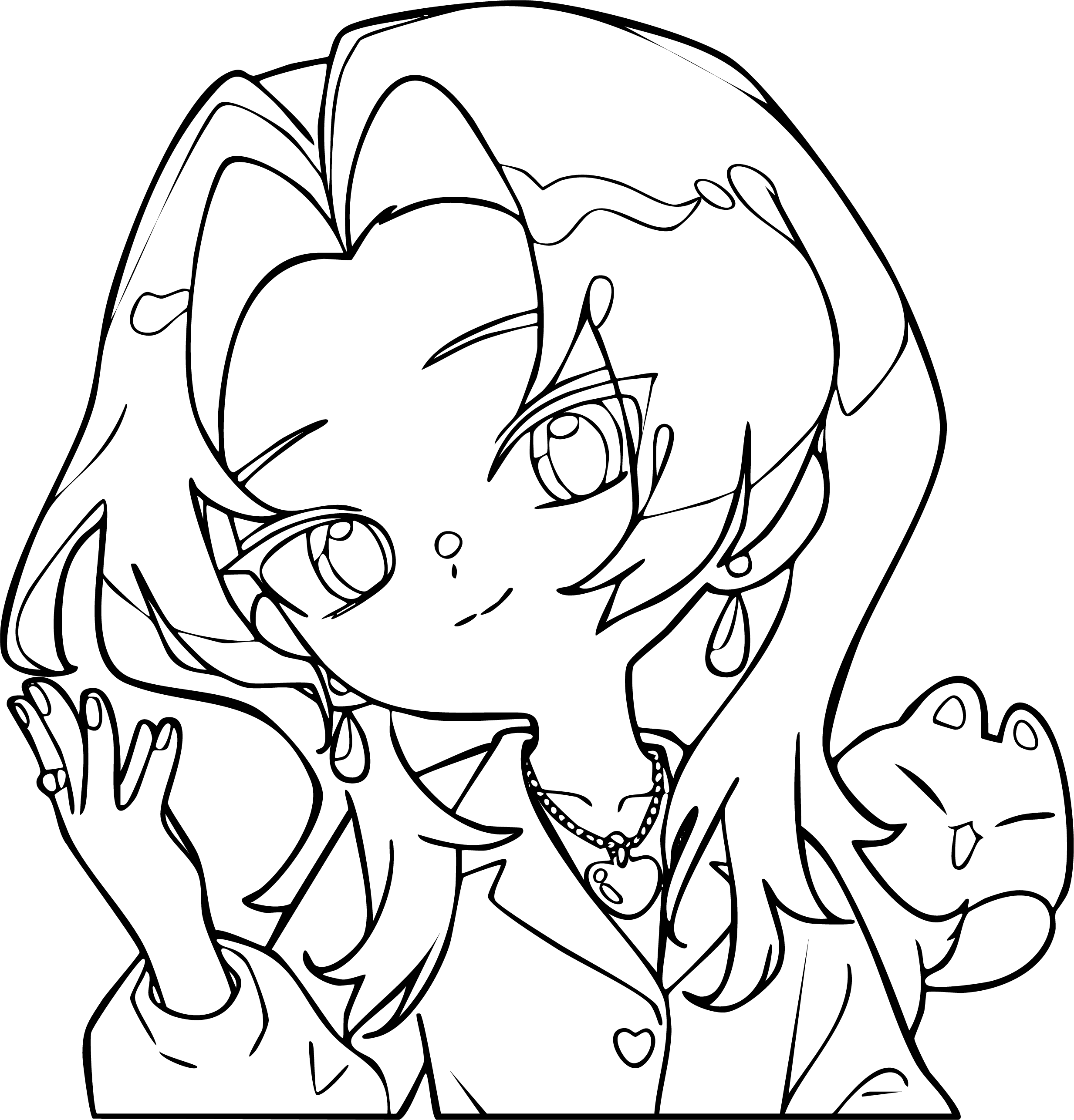 Romance from KPop Demon Hunters coloring page. Pink-haired idol in a yellow jacket with floating hearts.