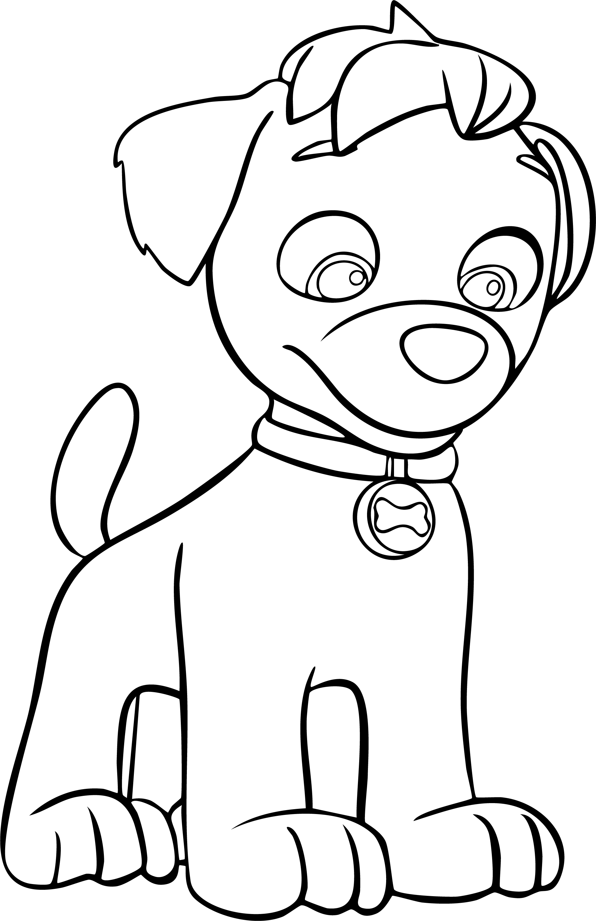 Marshall from Paw Patrol coloring page. Plain dalmatian puppy standing simply without uniform or pup pack, looking down.