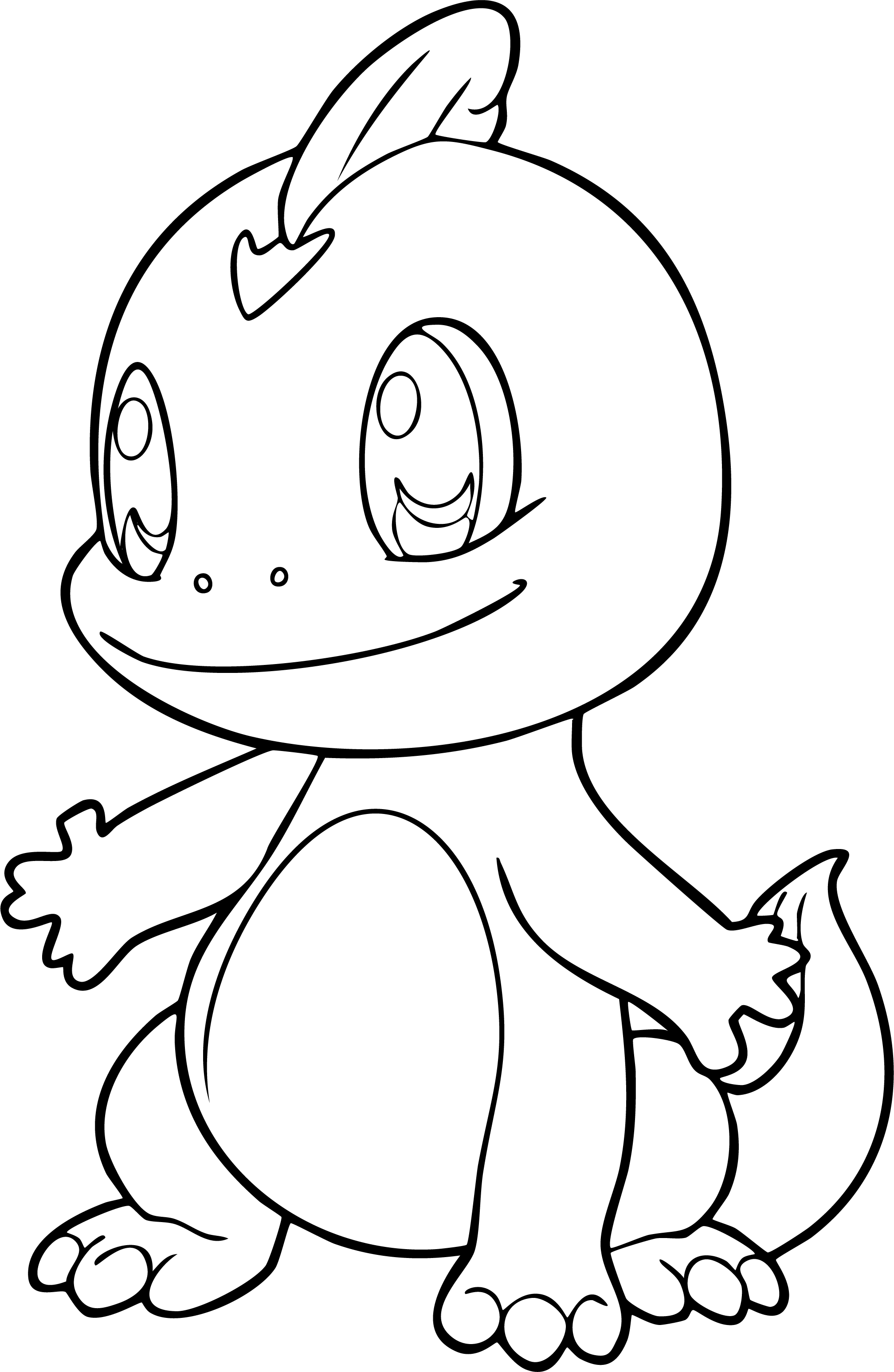 Charmander from Pokémon coloring page. A very cute chibi-style Charmander standing with arms outstretched.