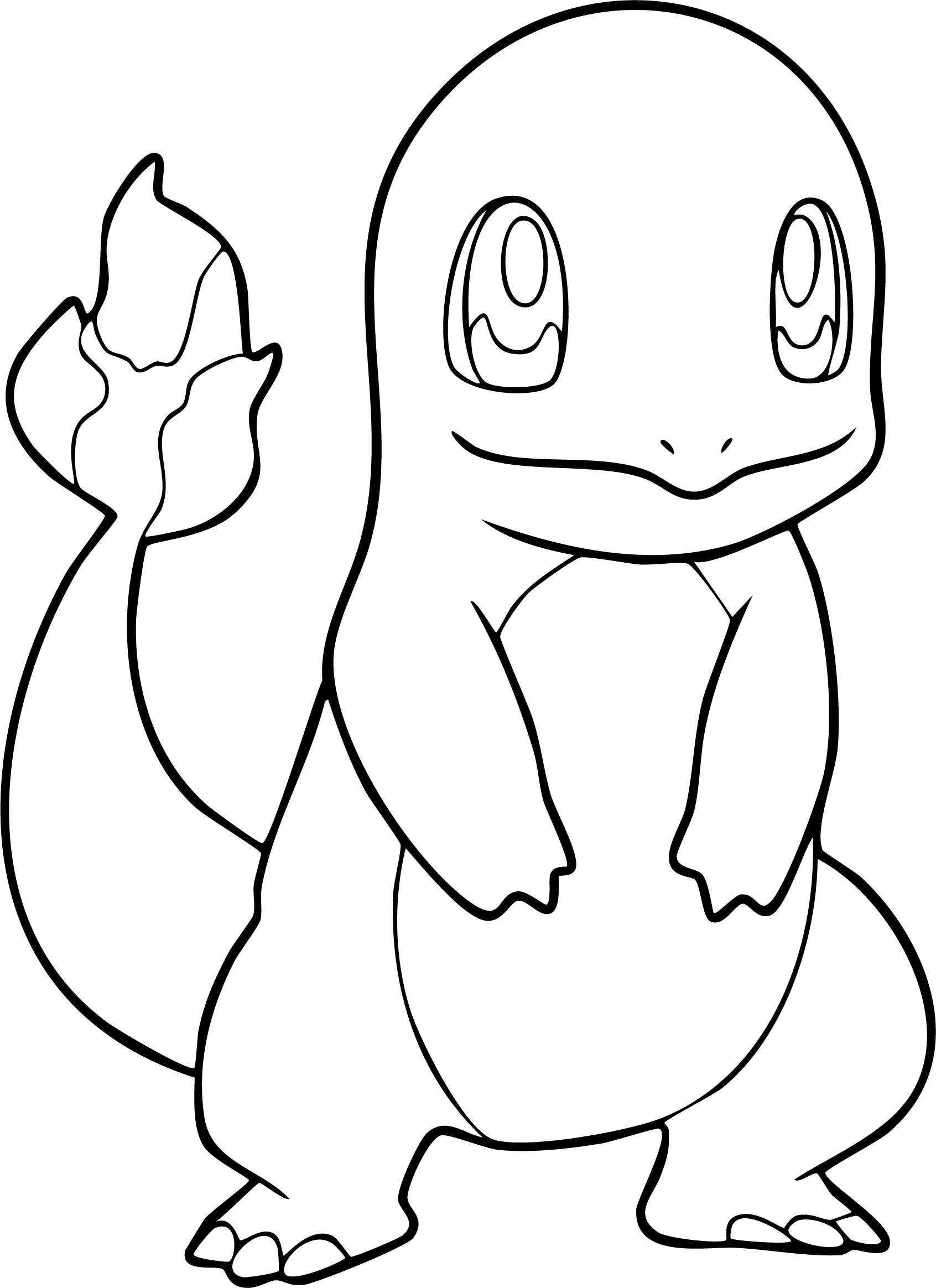 Charmander from Pokémon coloring page. A Charmander stands looking directly, with its classic fire tail visible.