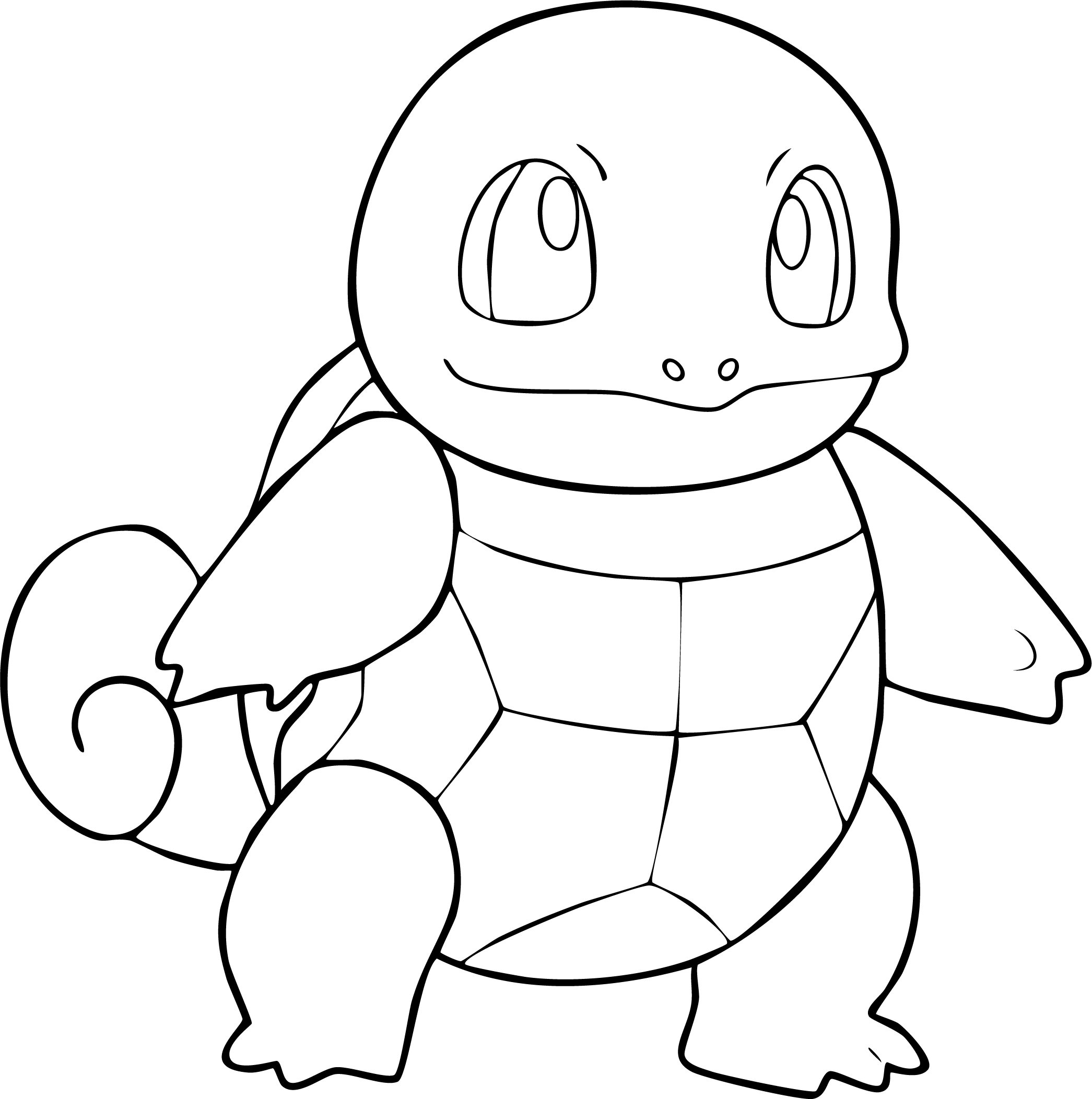 Squirtle from Pokémon coloring page. A classic, full-body sketch of Squirtle looking up to the side.