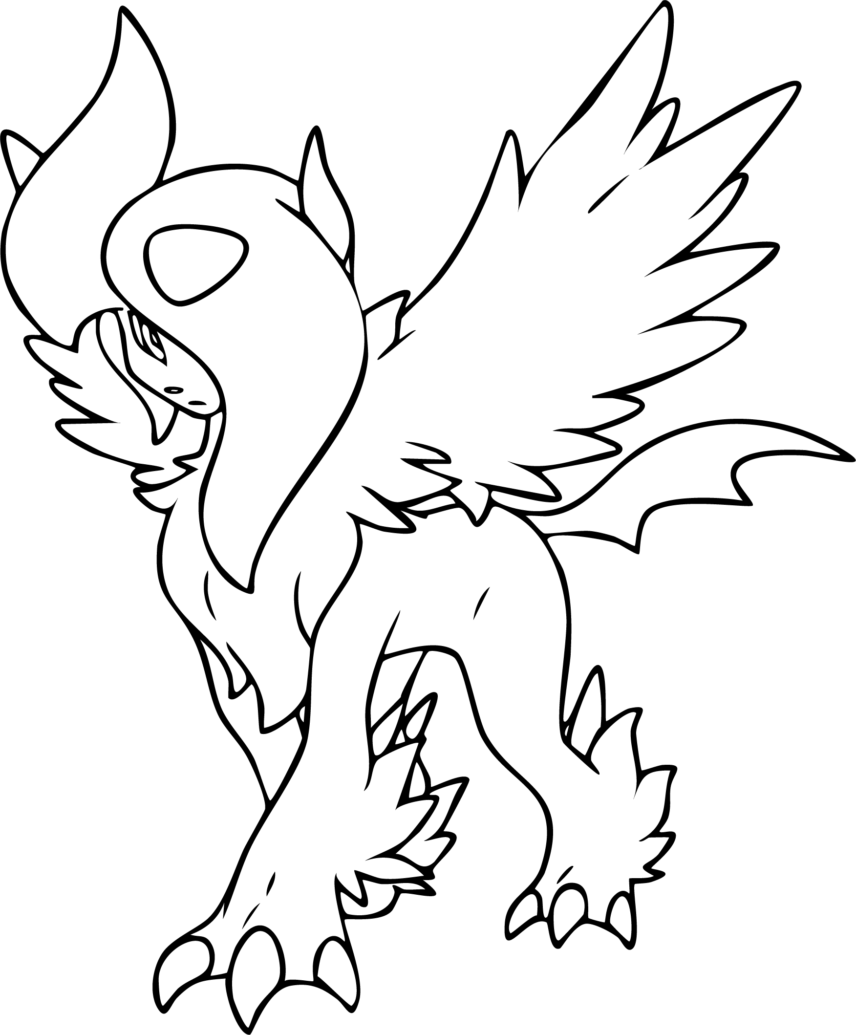 Absol from Pokémon coloring page. Standing gracefully with its signature curved horn and fluffy fur.