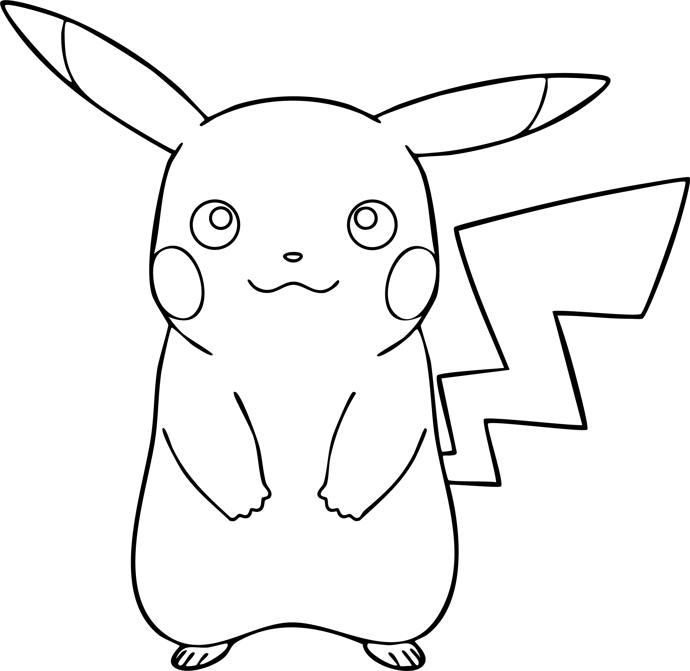 Pikachu from Pokémon coloring page. A simple, full-body portrait of a smiling Pikachu standing.