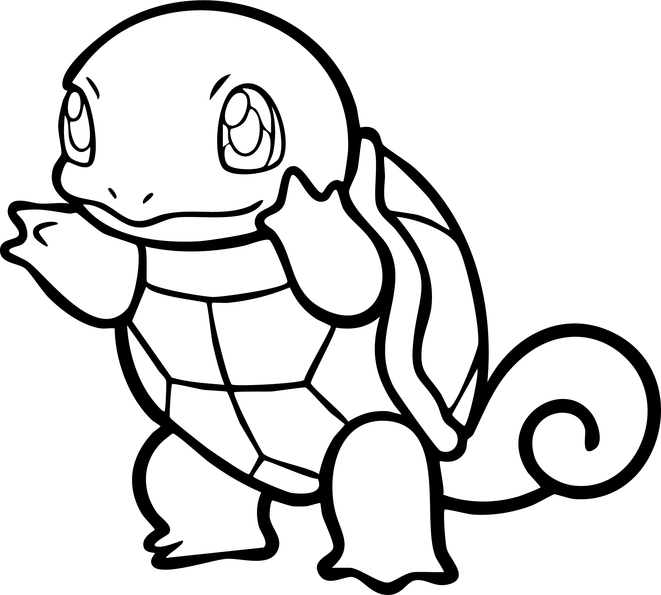 Squirtle from Pokémon coloring page. Squirtle standing with hands on its cheeks looking cute and surprised.