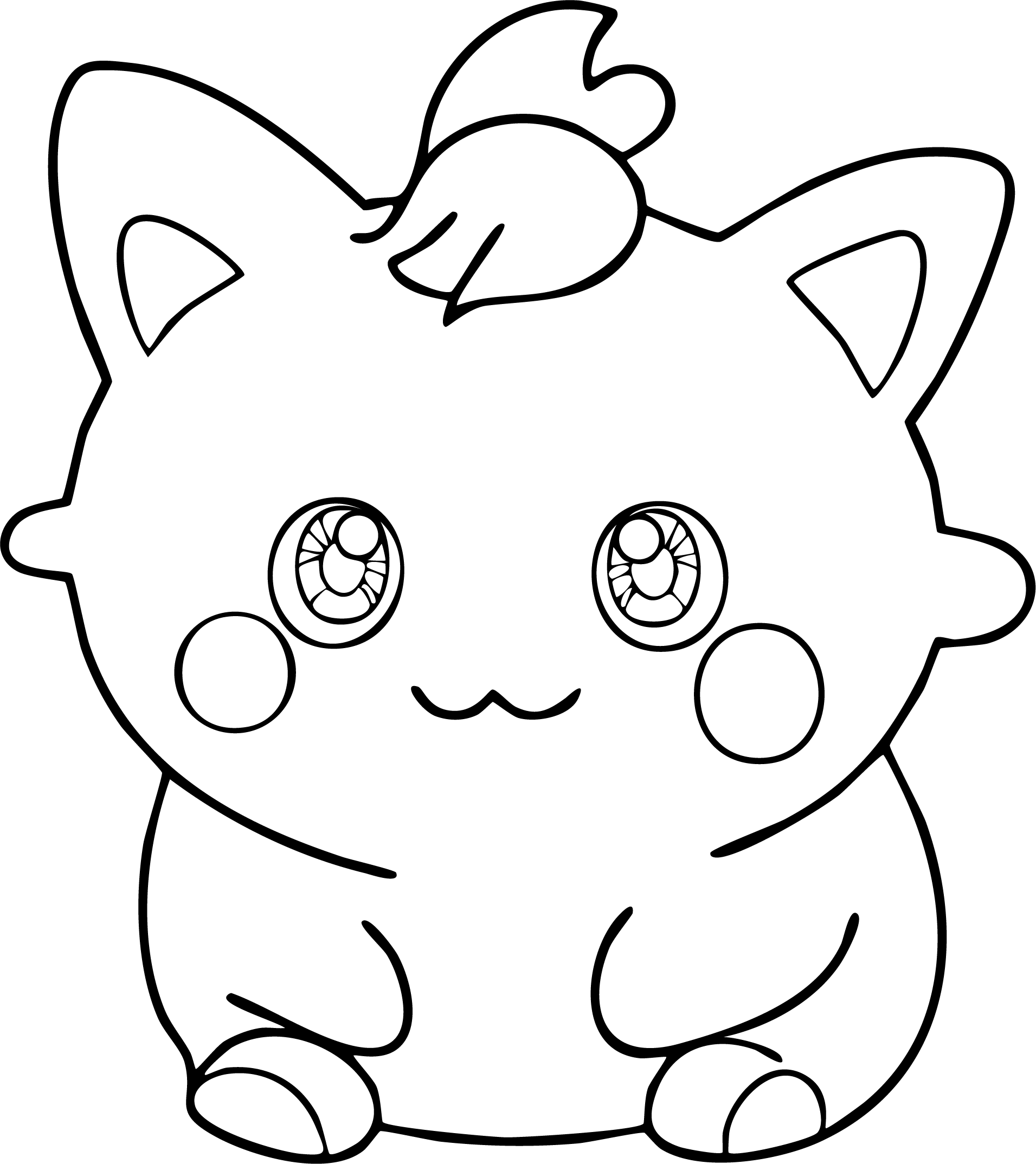 Jigglypuff from Pokémon coloring page. Jigglypuff looking forward, very round body, large eyes, and the forehead swirl clearly visible.