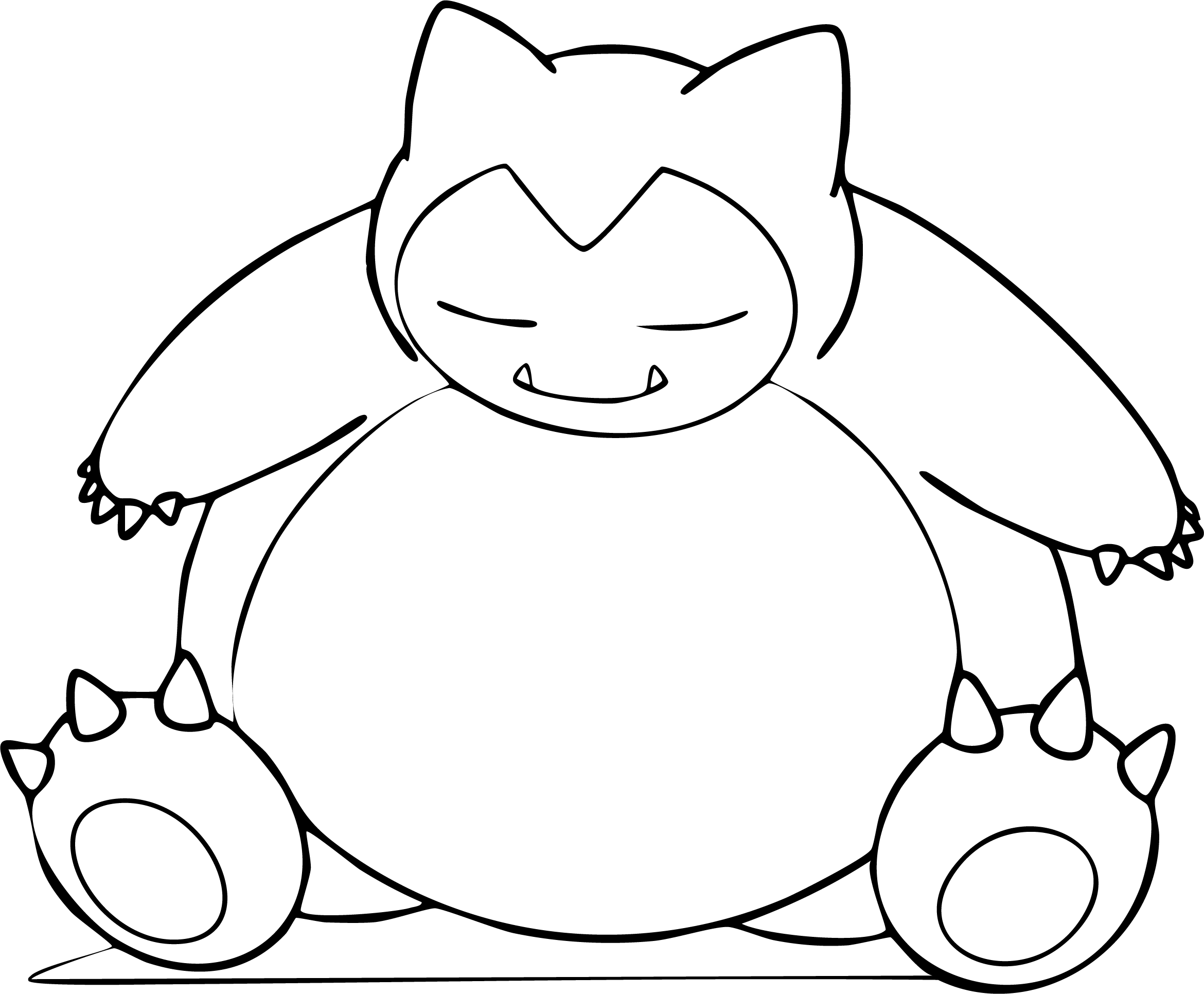 Snorlax from Pokémon coloring page. Snorlax is peacefully sleeping while lying down comfortably.