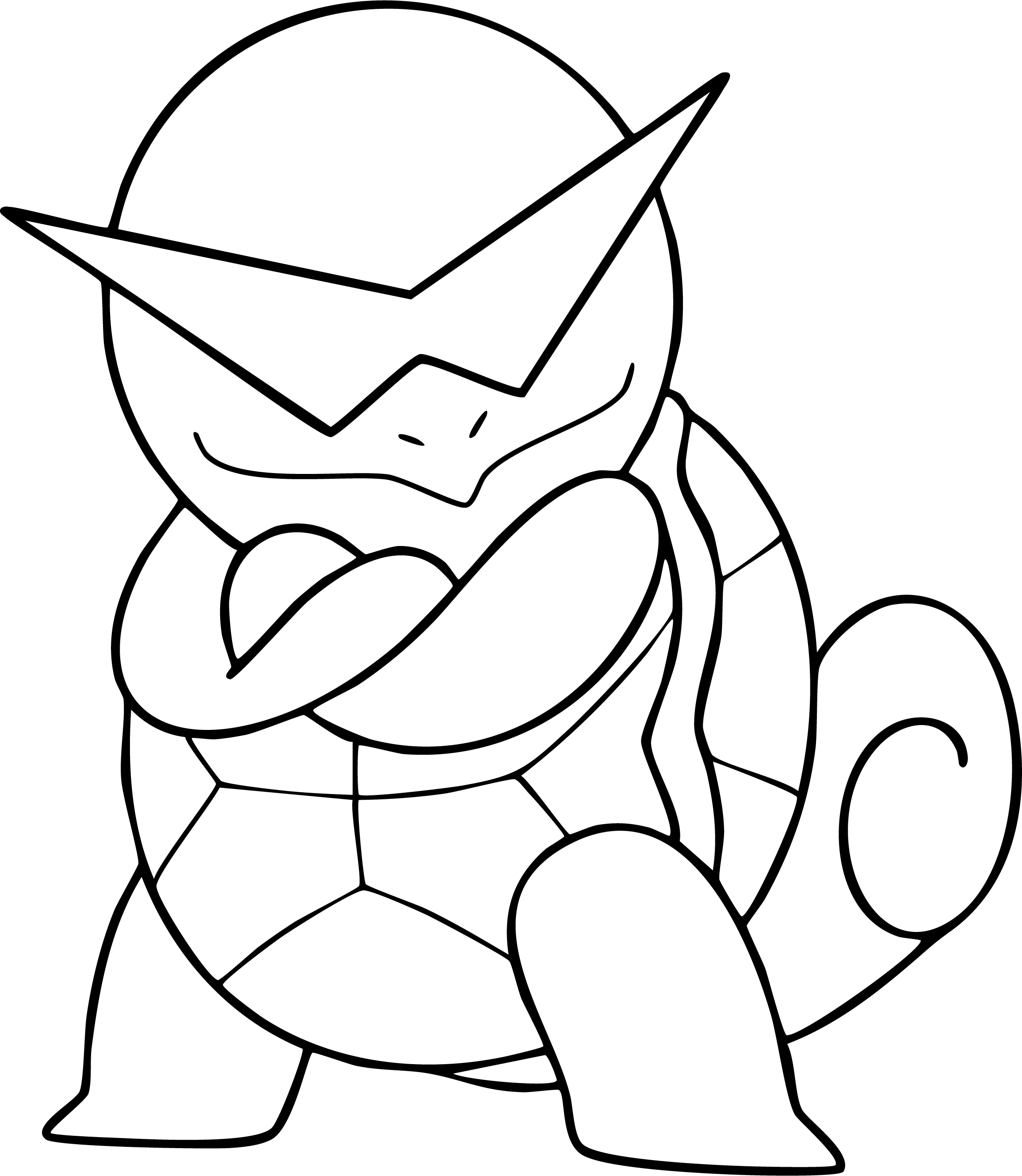 Squirtle from Pokémon coloring page. A Squirtle wearing cool sunglasses stands with its arms crossed.