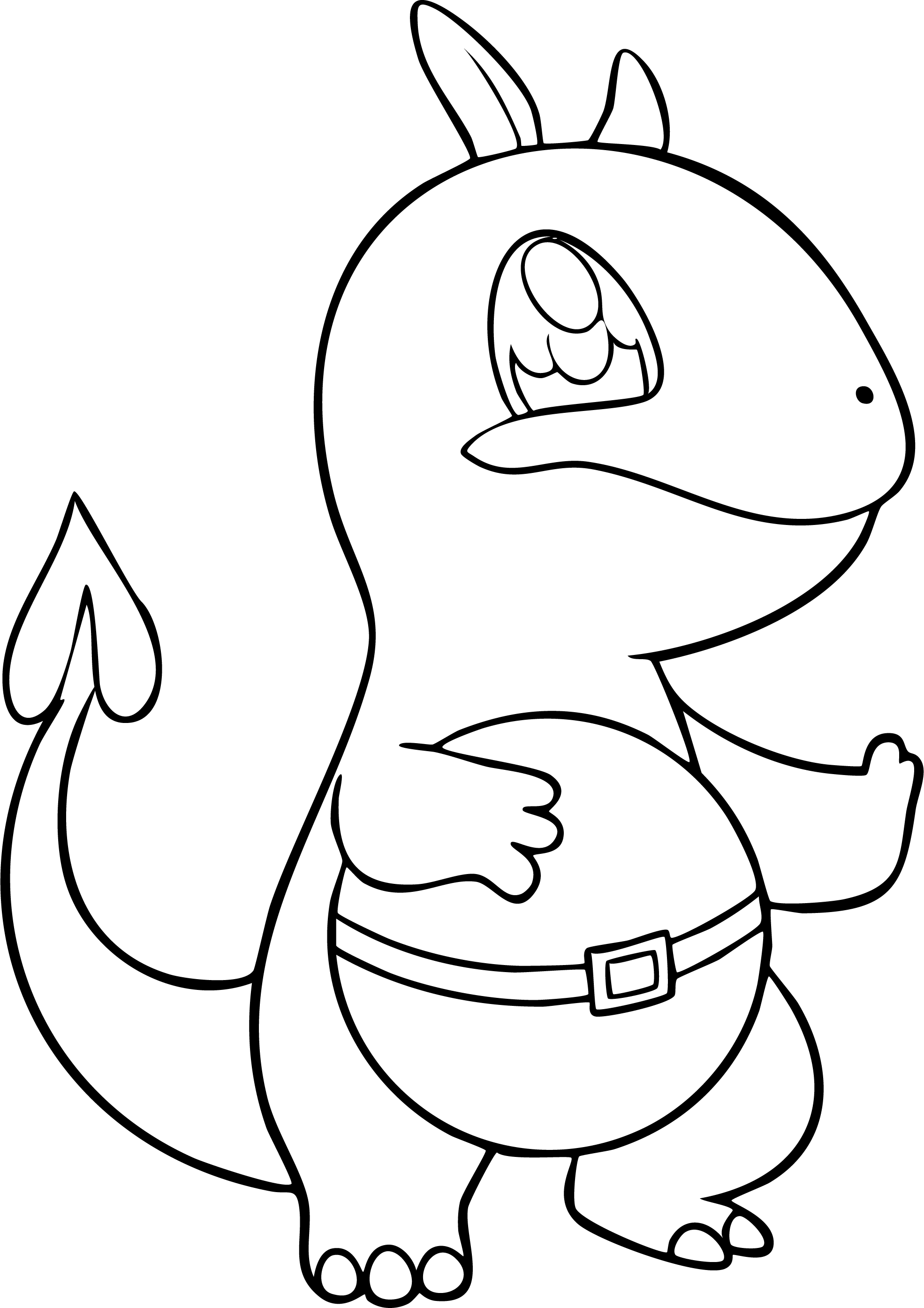 Dratini from Pokémon coloring page. A cartoon Dratini wearing a large swim ring around its belly, showing off its big eyes and heart-shaped tail.