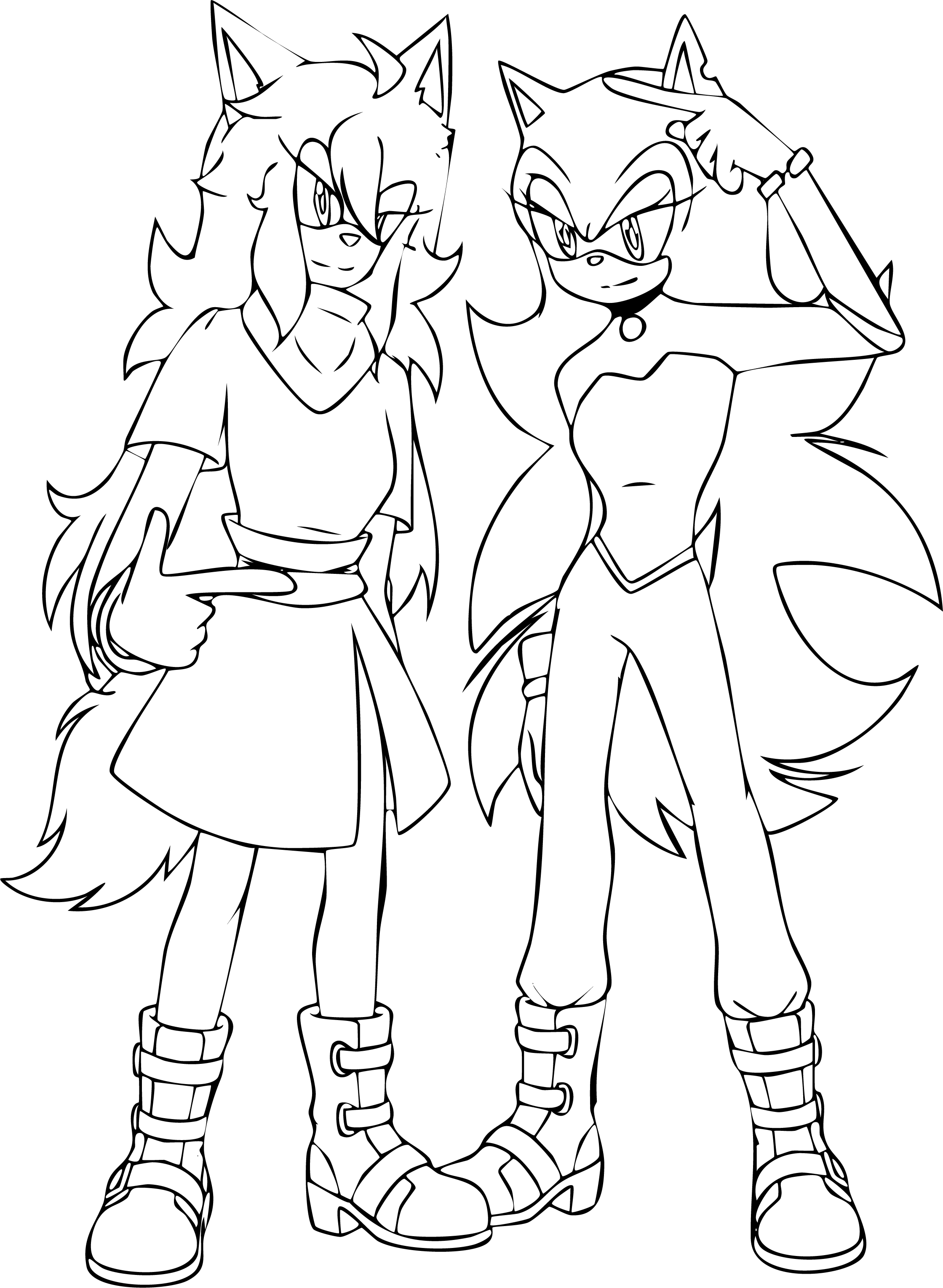 Sonic from Sonic coloring page. Sonic points to temple next to Blaze the Cat.
