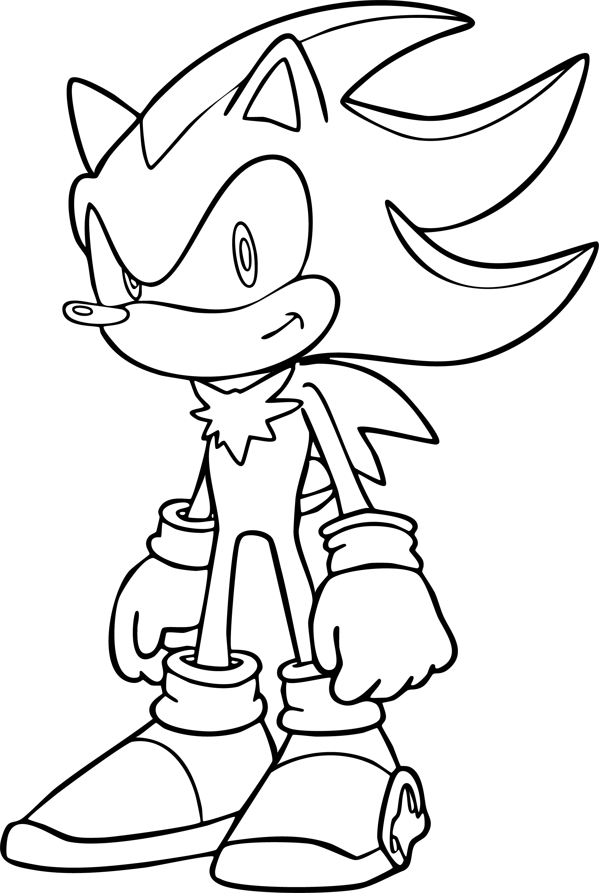 Sonic from Sonic coloring page. Shadow the Hedgehog stands confidently, arms down, with a fierce expression.