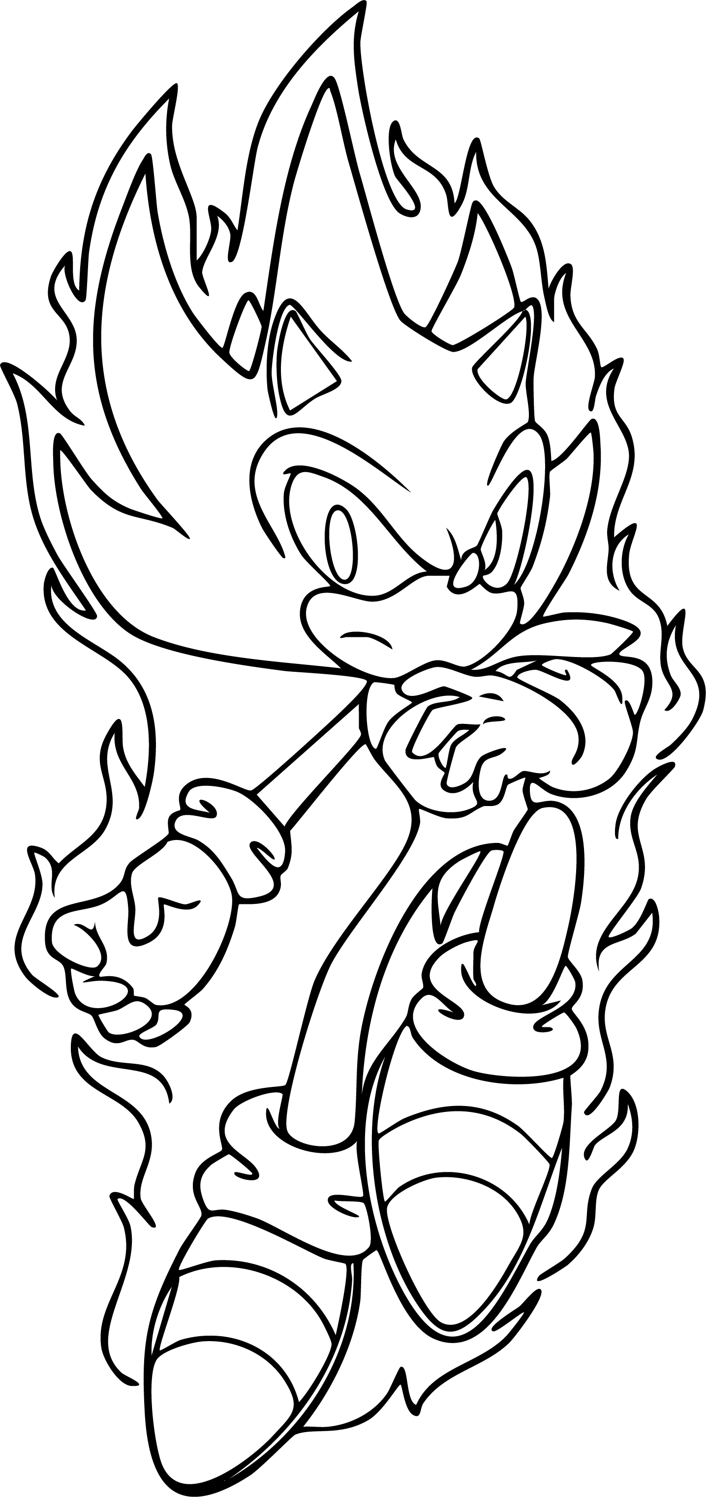 Super Sonic from Sonic coloring page. Mid-run, covered in a powerful energy aura with one fist forward.
