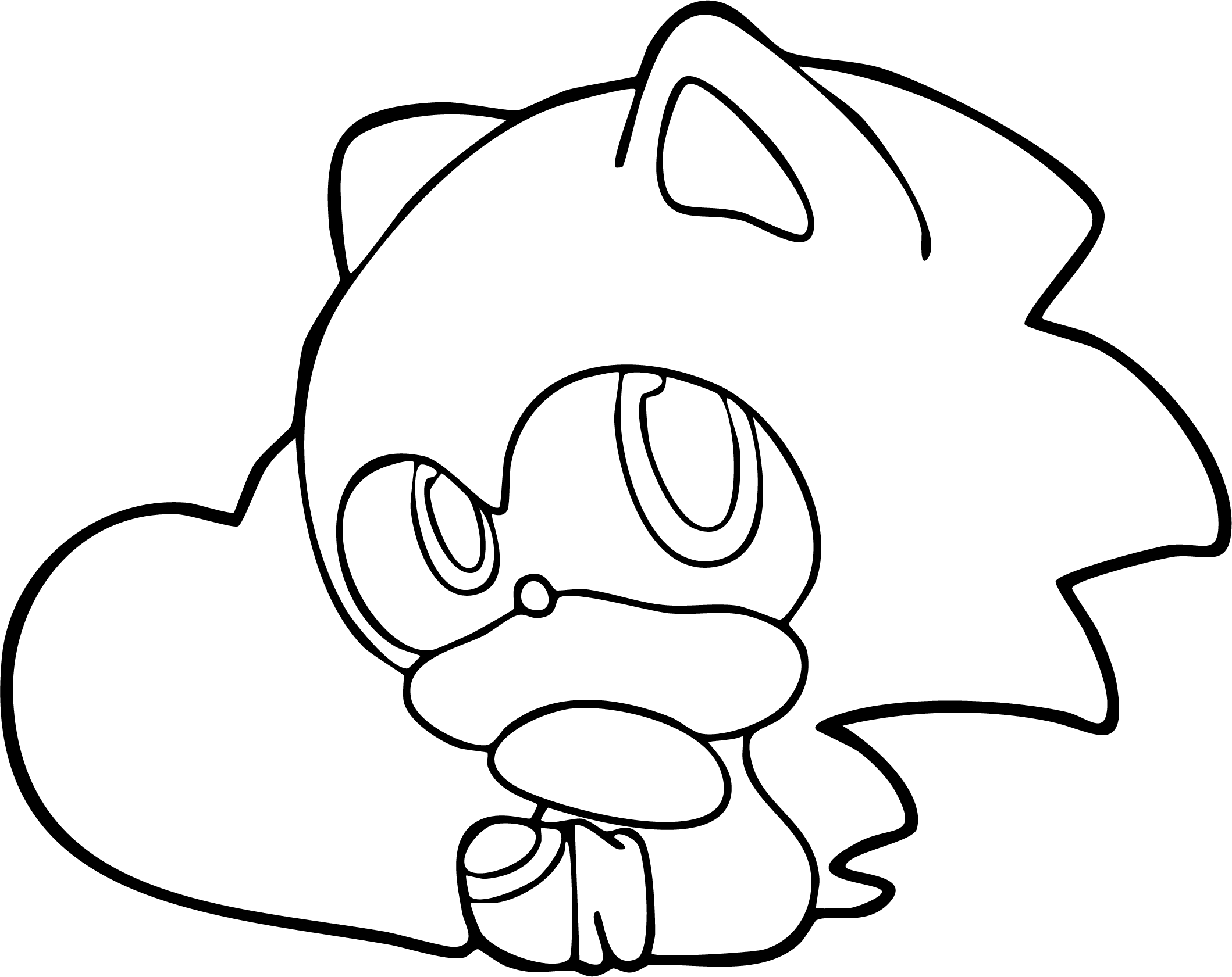 Sonic from Sonic coloring page. Cute chibi Sonic head resting on a big heart-shaped pillow. Simple thick outline.