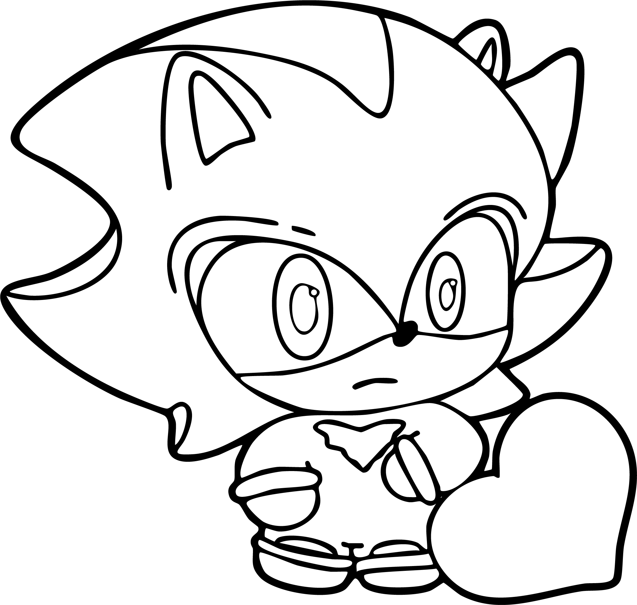 Shadow the Hedgehog from Sonic coloring page. Adorable chibi style holding a large heart outline.